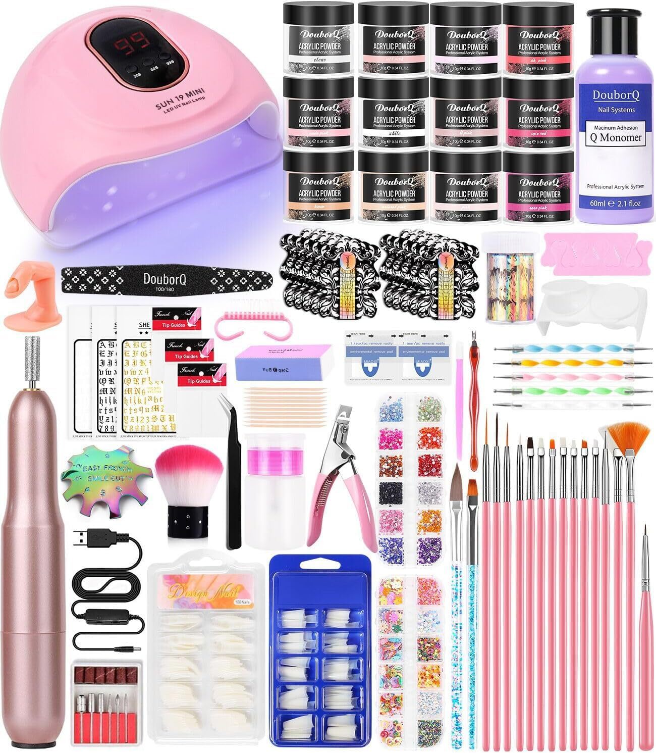 Acrylic Nail Art Kit-Nail Art Manicure Set Acrylic Powder Brush Glitter File ...