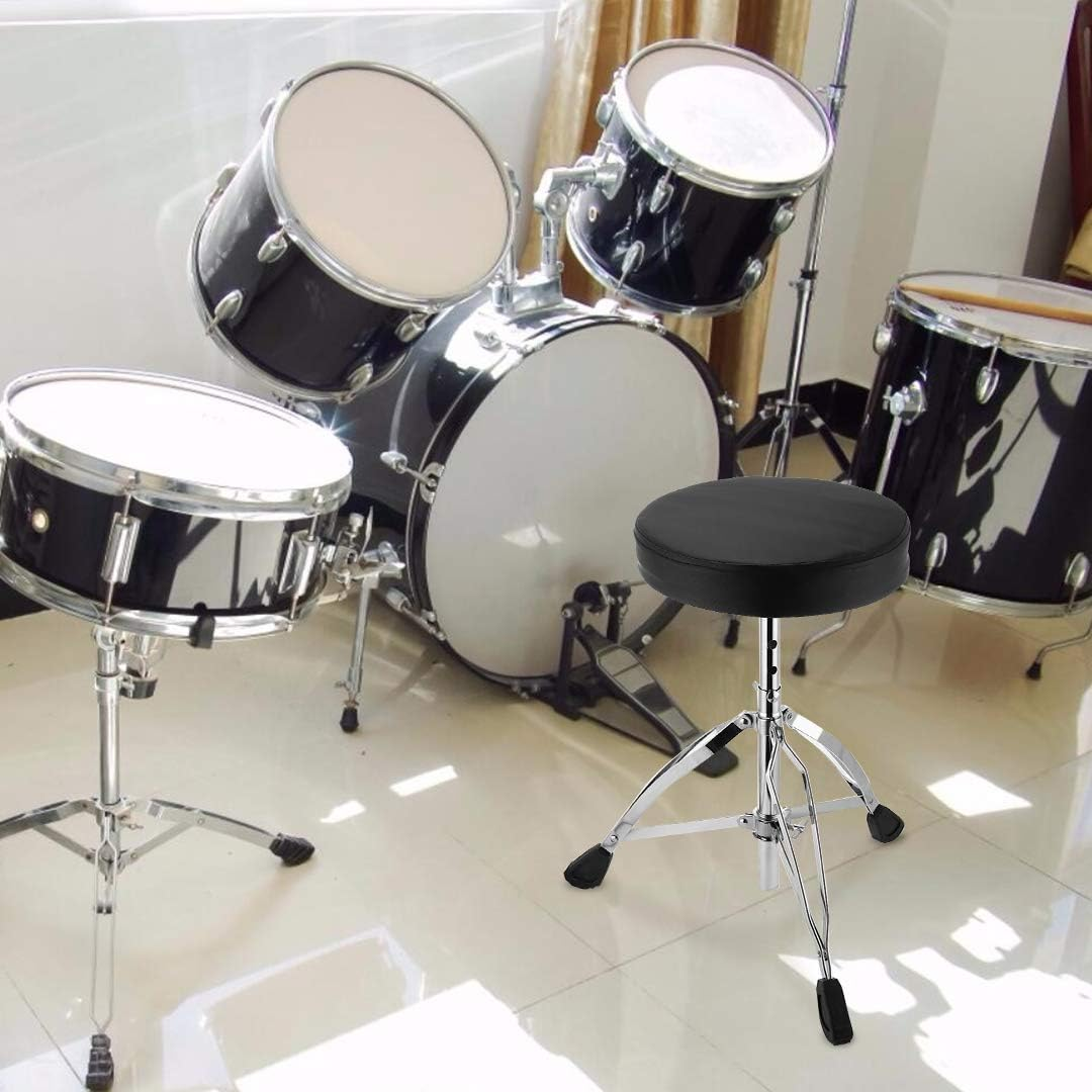 Adjustable Seat Tripod Stool Portable Folding Padded Drum Throne & 5A Drum Stick