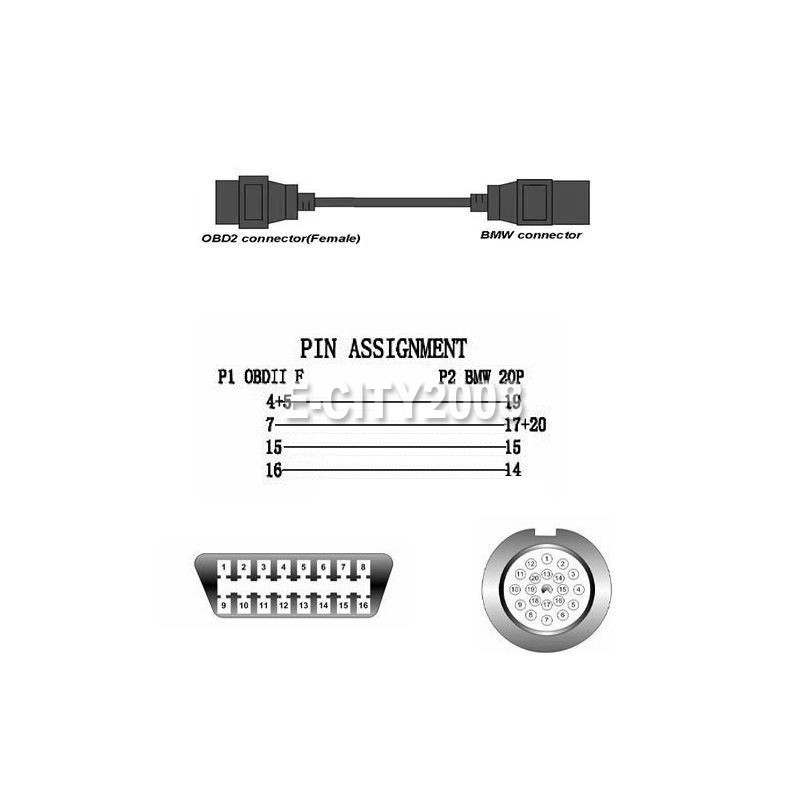 OBD2 Cable Diagnostic Adapter Plug 20Pin OBD1 to 16Pin BMW E46 E39 E38 E36 E30