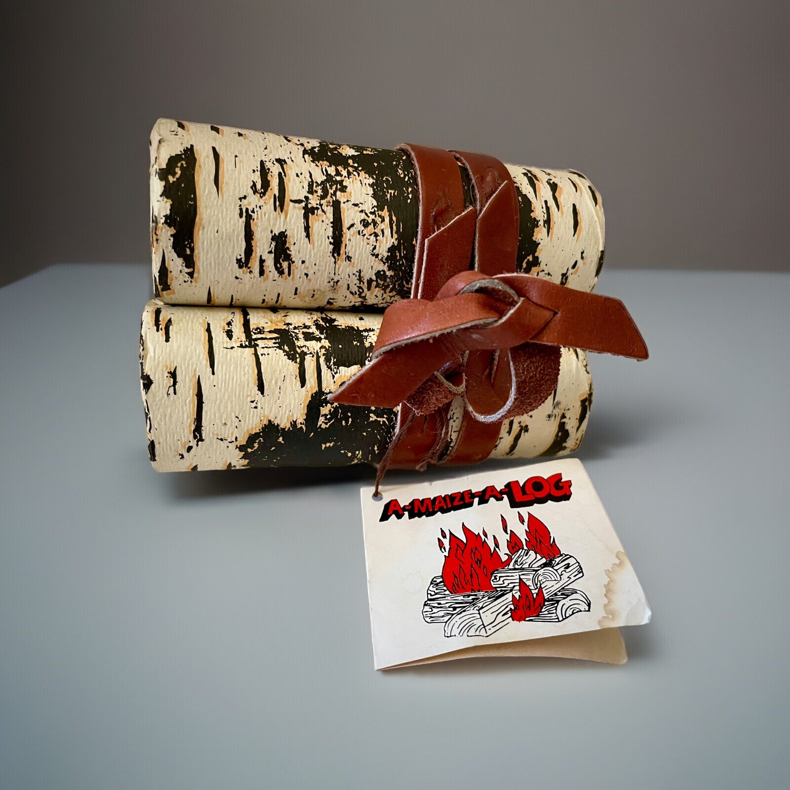 Vintage 80s FIRESTARTER Kit A-MAIZE-A-LOG Fire pits Fireplaces Leather Gift!