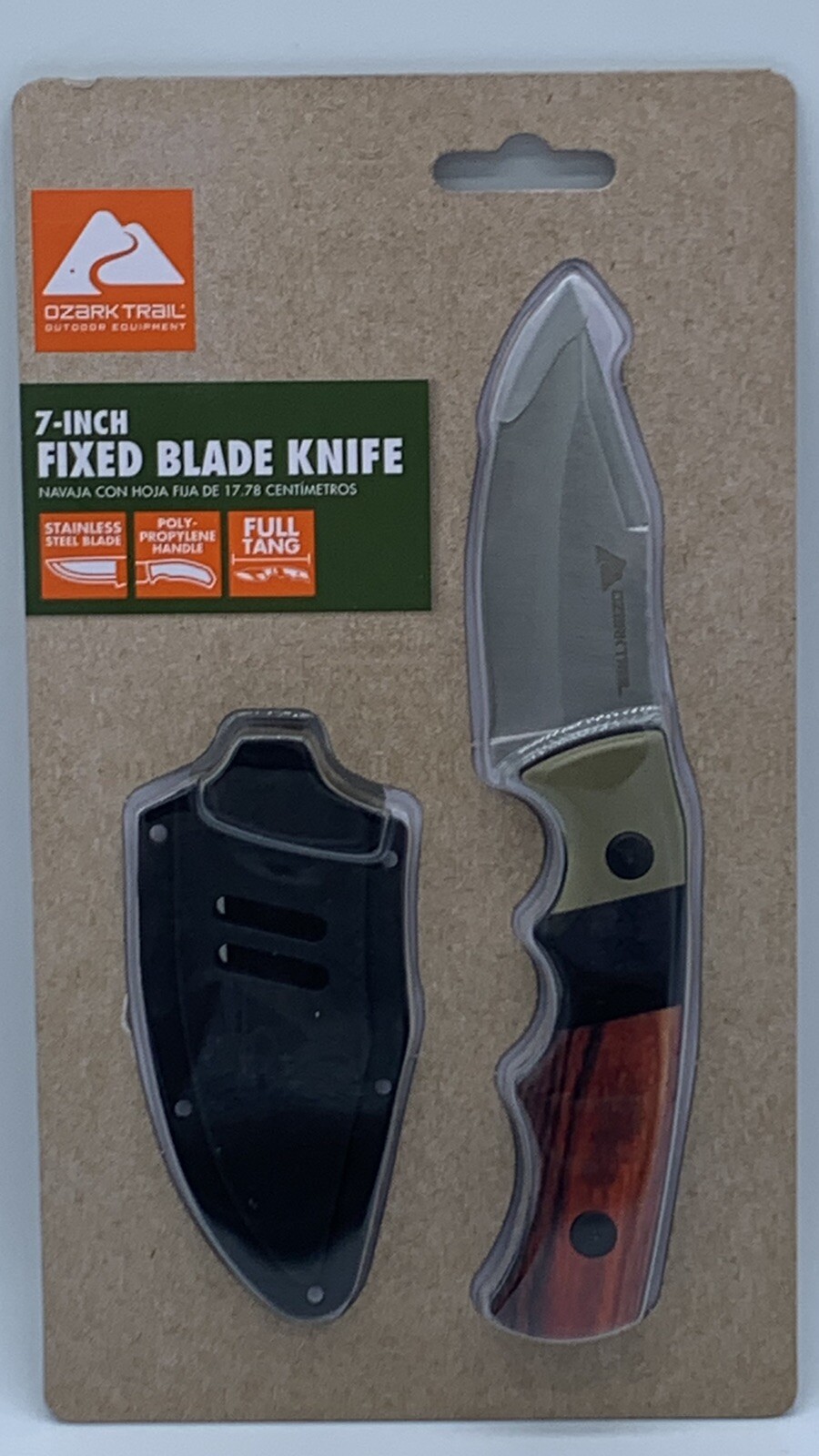 Ozark Trail 7" Stainless Steel Blade Knife With "WOOD" POLYPROPYLENE HANDLE
