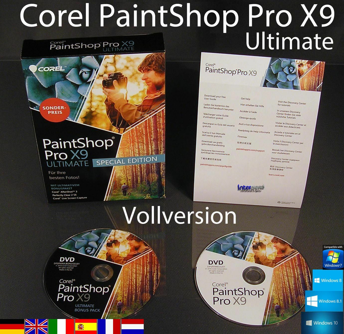 Corel PaintShop Pro X9 Ultimate Full Version Box + DVD, Manual (PDF) CIB NEW