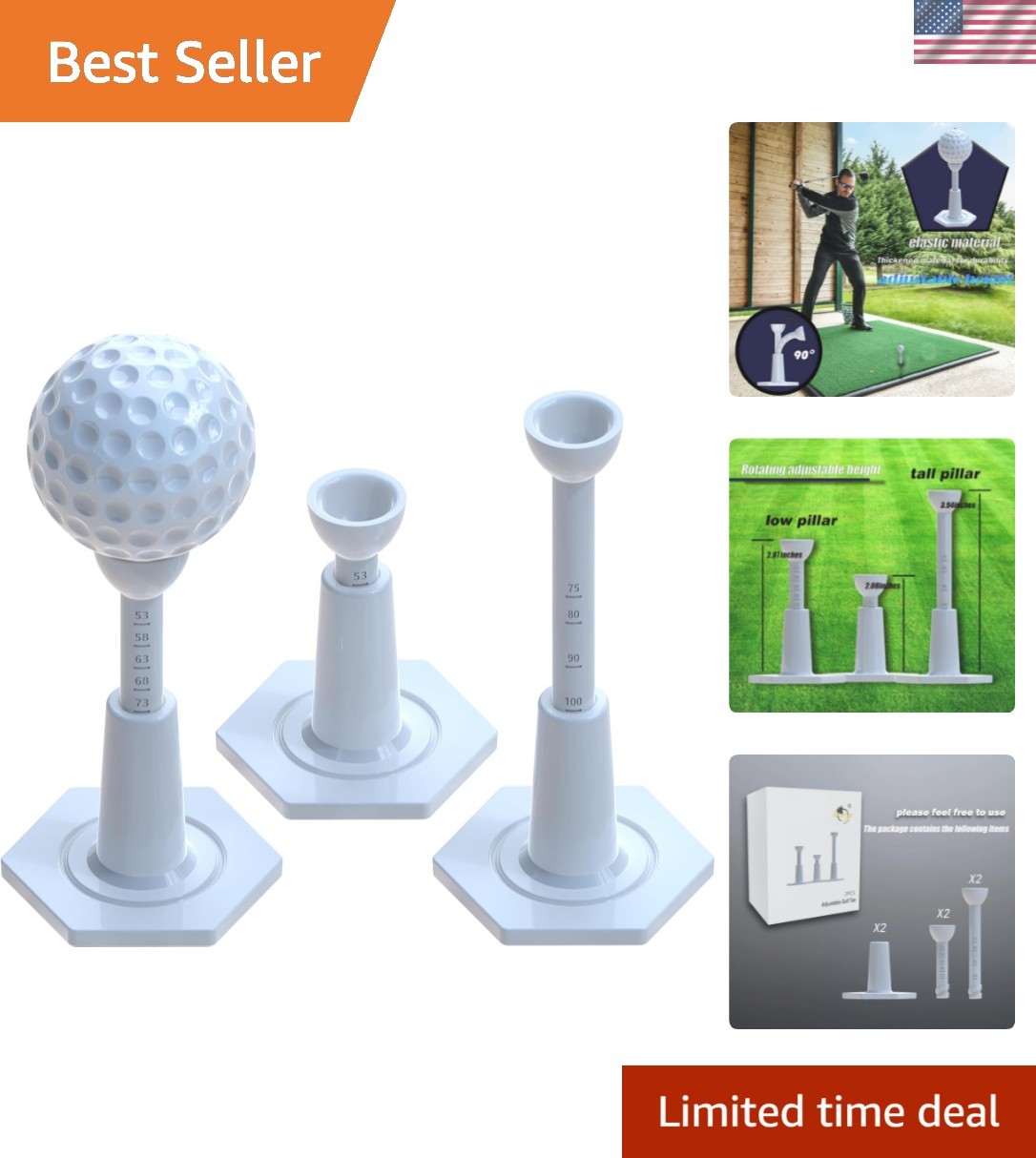 Adjustable Unbreakable Golf Tee，Rubber Golf Tees for Mats，Driving Range Tee，F...