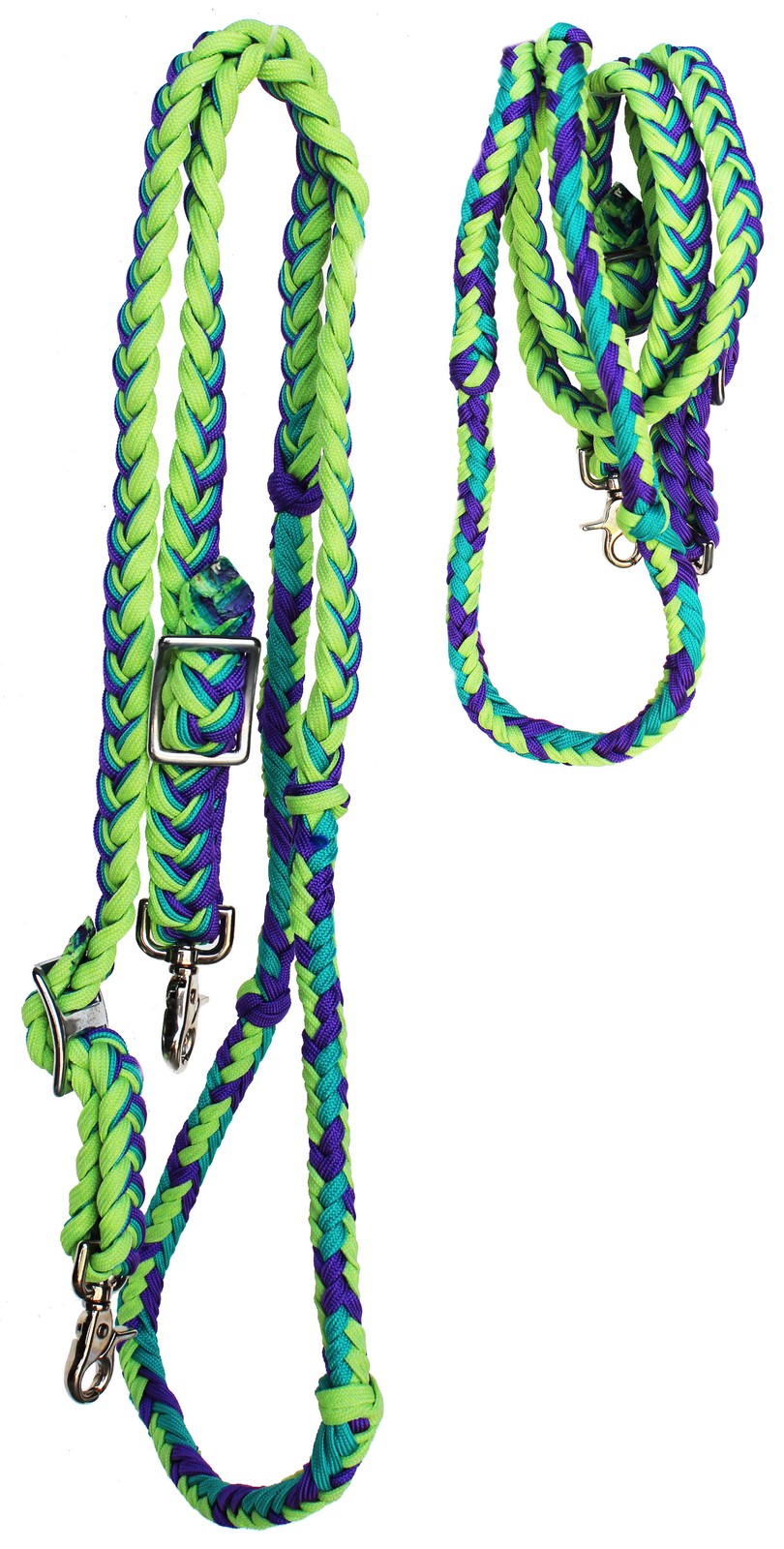 Horse Western Roping Knotted Barrel Nylon Braided 8 Ft. Multicolor Reins Tack