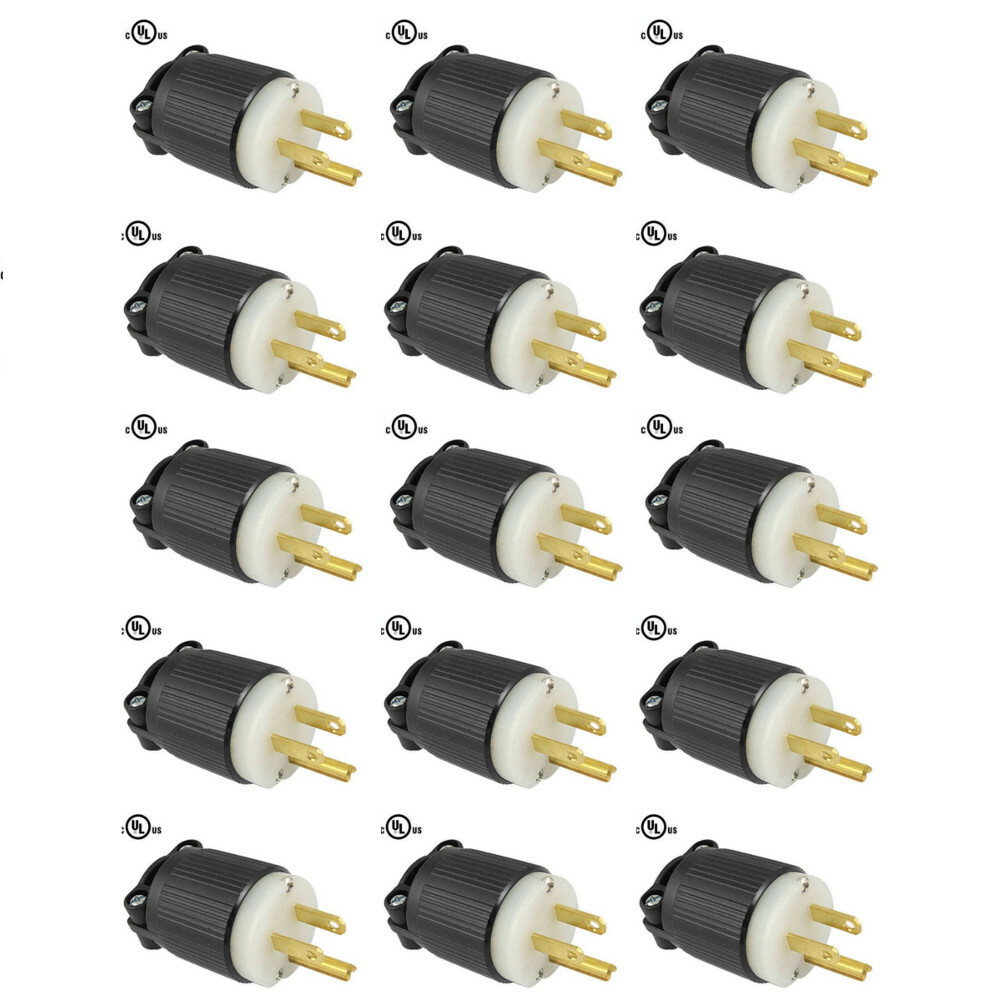 NEMA 5-15P 15A 125V Male Replacement Plug Heavy Duty Nylon, Pack of 15