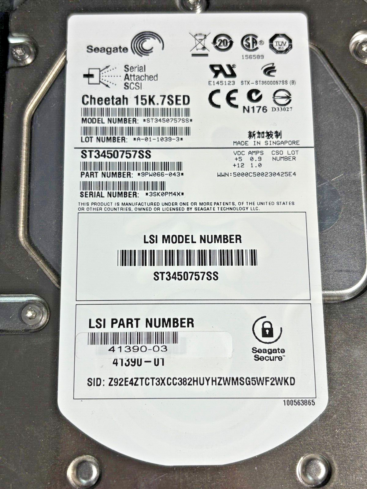 ST3450757SS  450GB - 15K - 6Gbps - SAS Drive - PN: 9PW066-043 - LSI 41390-03