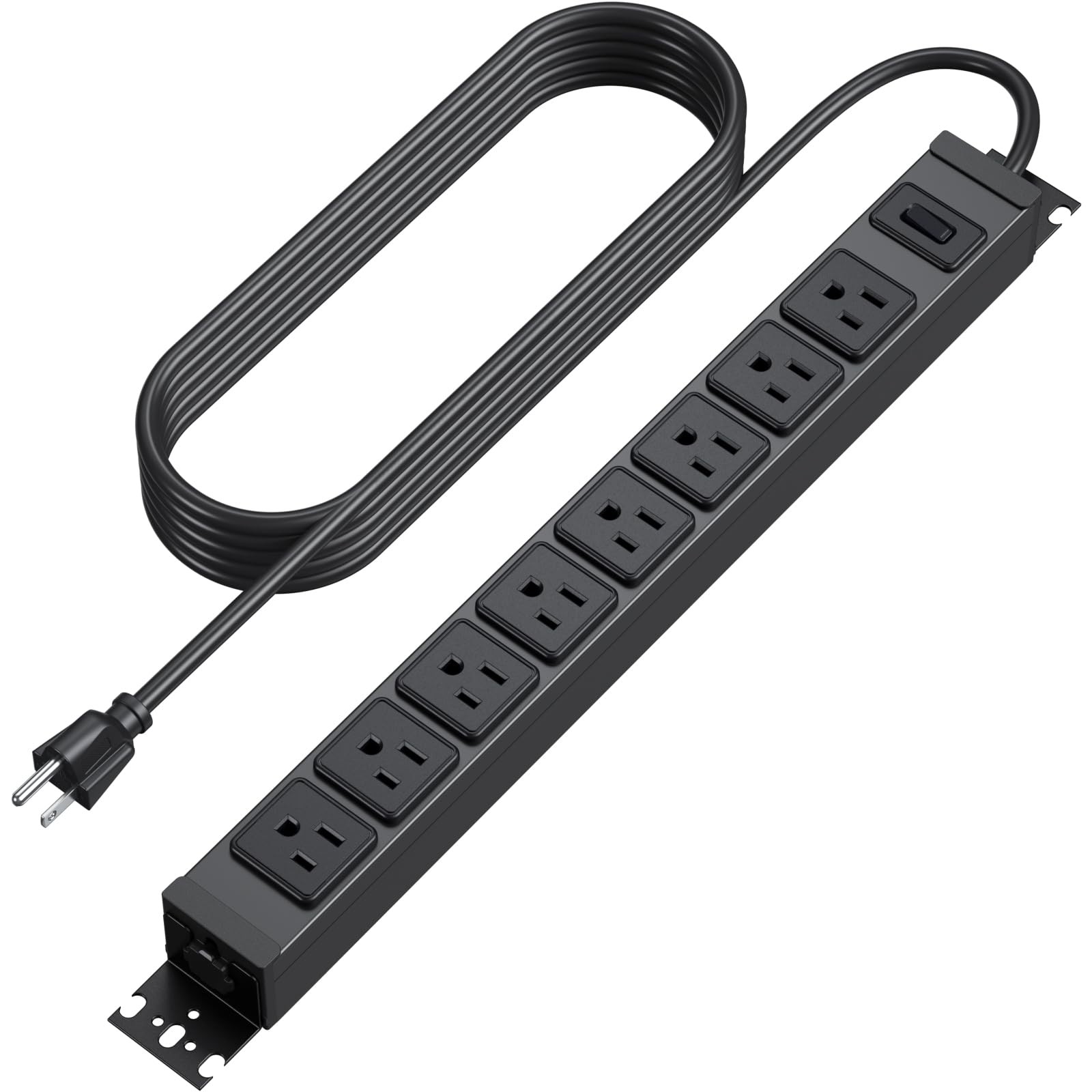 Metal 360 Rotating Mountable Power Strip 8 Outlet Surge Protector 10ft Cord