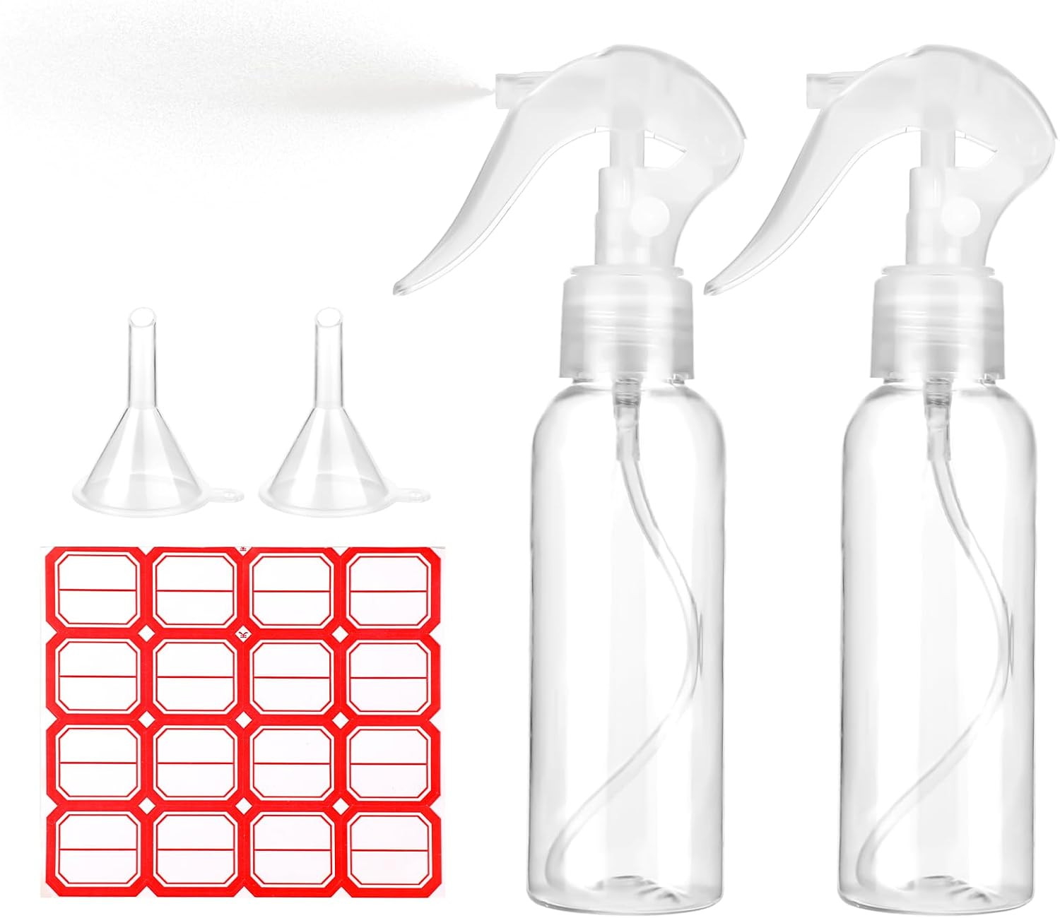 2 Pcs 100ml Small Spray Bottles Refillable Mist Container with Funnels and Label