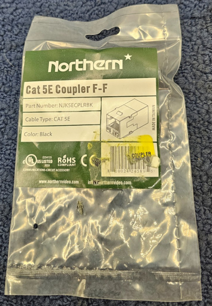 (QTY 19) Northern NJK5ECPLRBK Cat 5R Keystone Coupler Female F-F Black