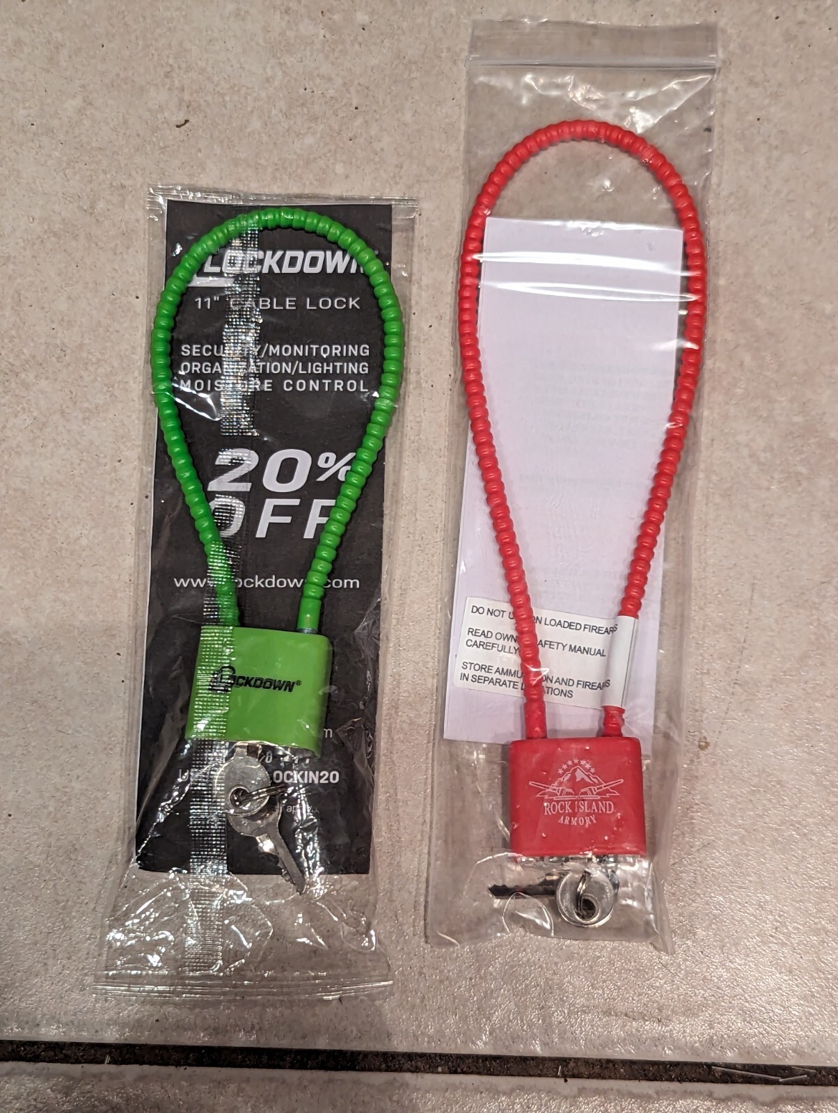Lot of 2 Firearm Rifles Pistols Cable Lock 15"  and  11" NEW