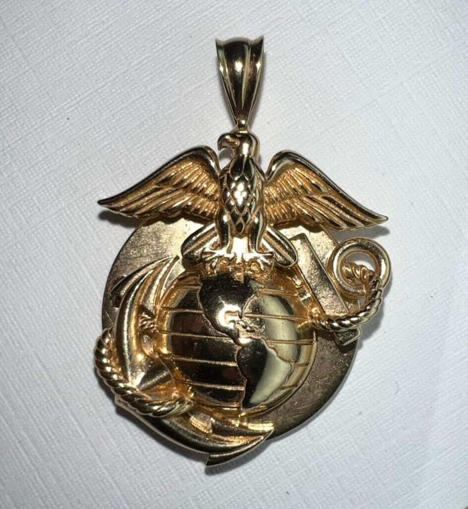 14K Gold Marine Corps Pendant with Saint Christopher Back – USMC Medal Charm