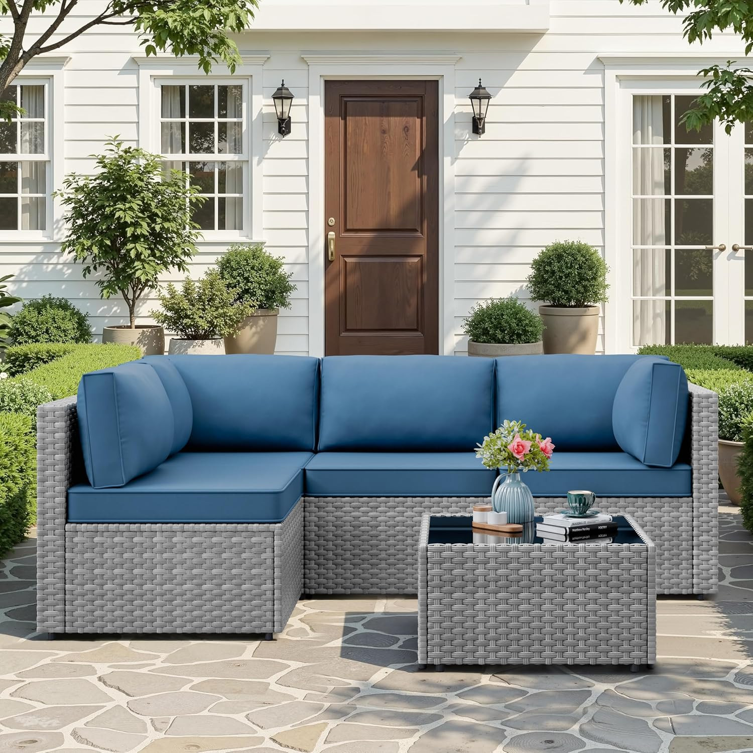 JAMFLY Patio Furniture Sets, 5-Piece Outdoor Patio Furniture with Thick Cushions