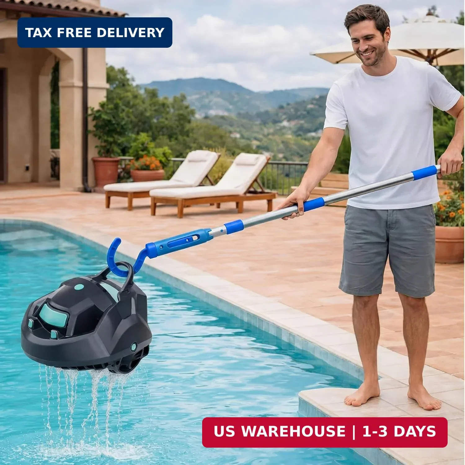 Hushee Hook for All Robotic Pool Cleaner with 45'' Telescopic Aluminum Pole Deep
