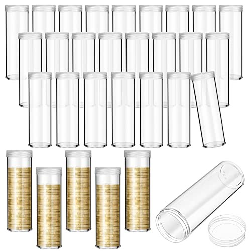 30 Pieces Coin Storage Tube Penny Coin Tube Plastic Round Clear Penny holder