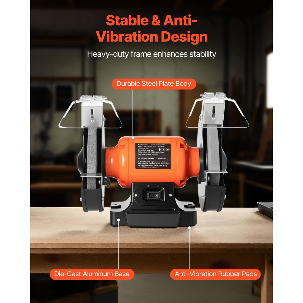 8" 550W 3450RPM Bench Grinder Adjustable Eye Shield Grinding Sharpener