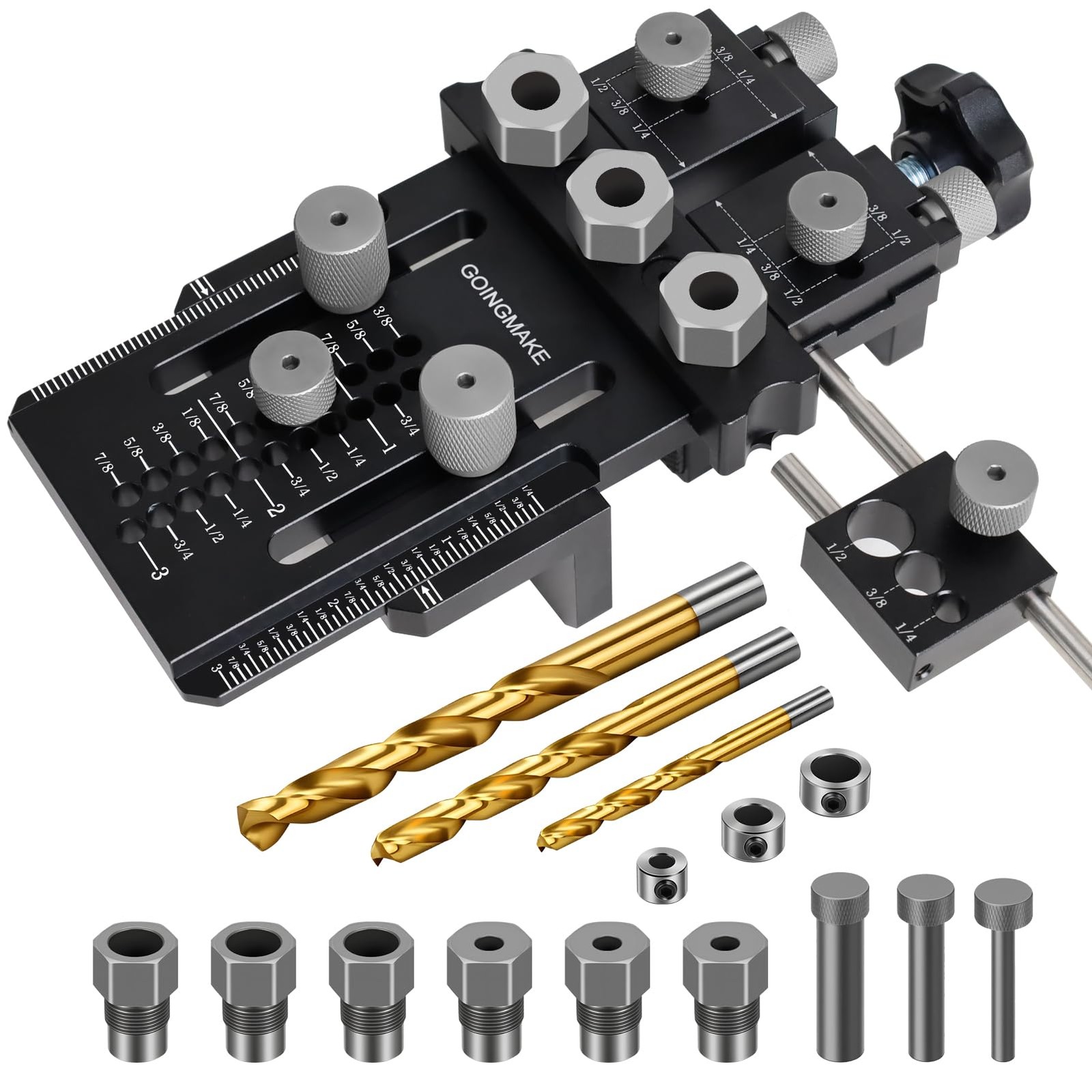 GOINGMAKE Dowel Jig Kit with Quick Positive Stop and Clamp, Adjustable Doweli...