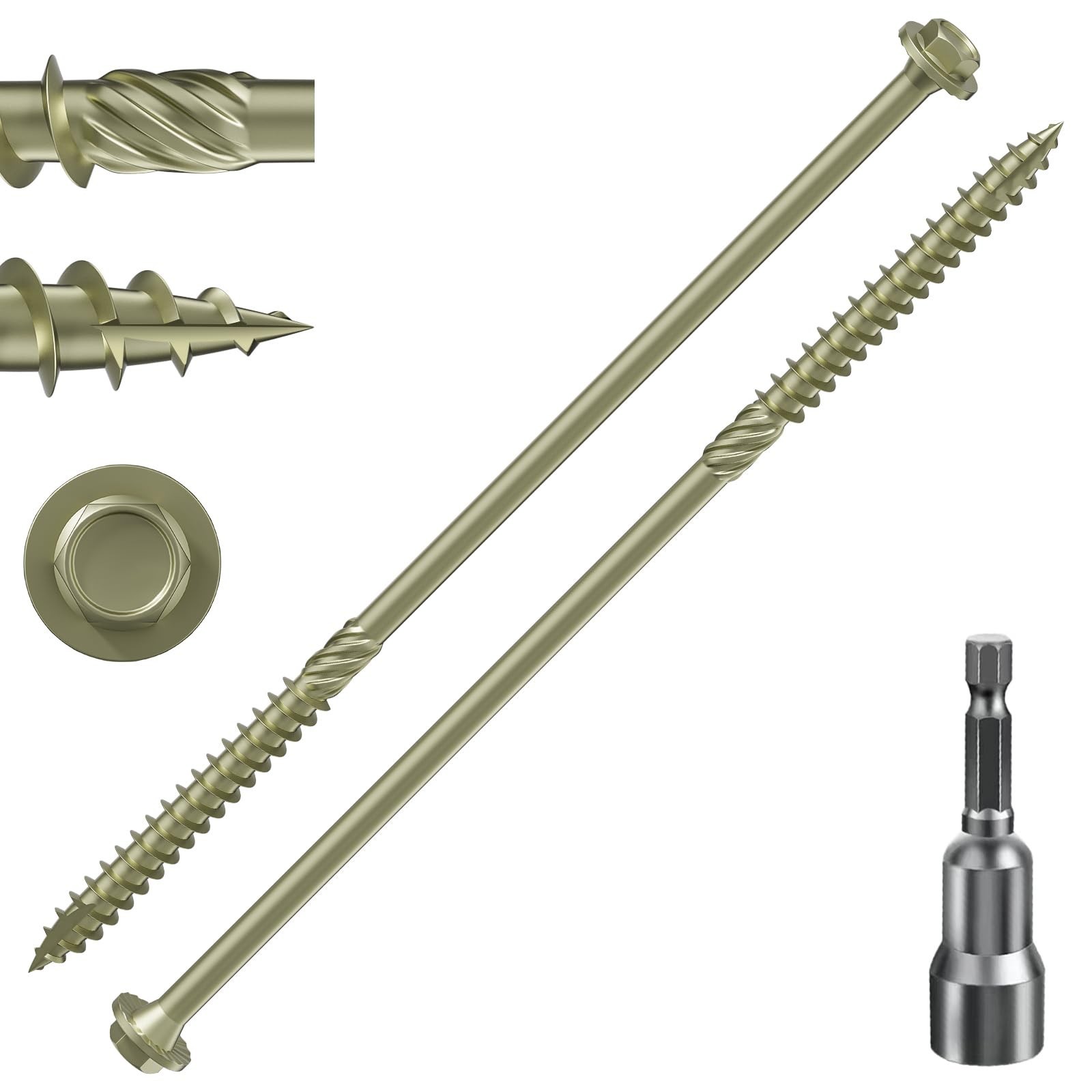 (1 lbs 14PCS)#14 x 7 Yellow Hex Exterior Lag Screws, 6.3x175mm,Structural Woo...