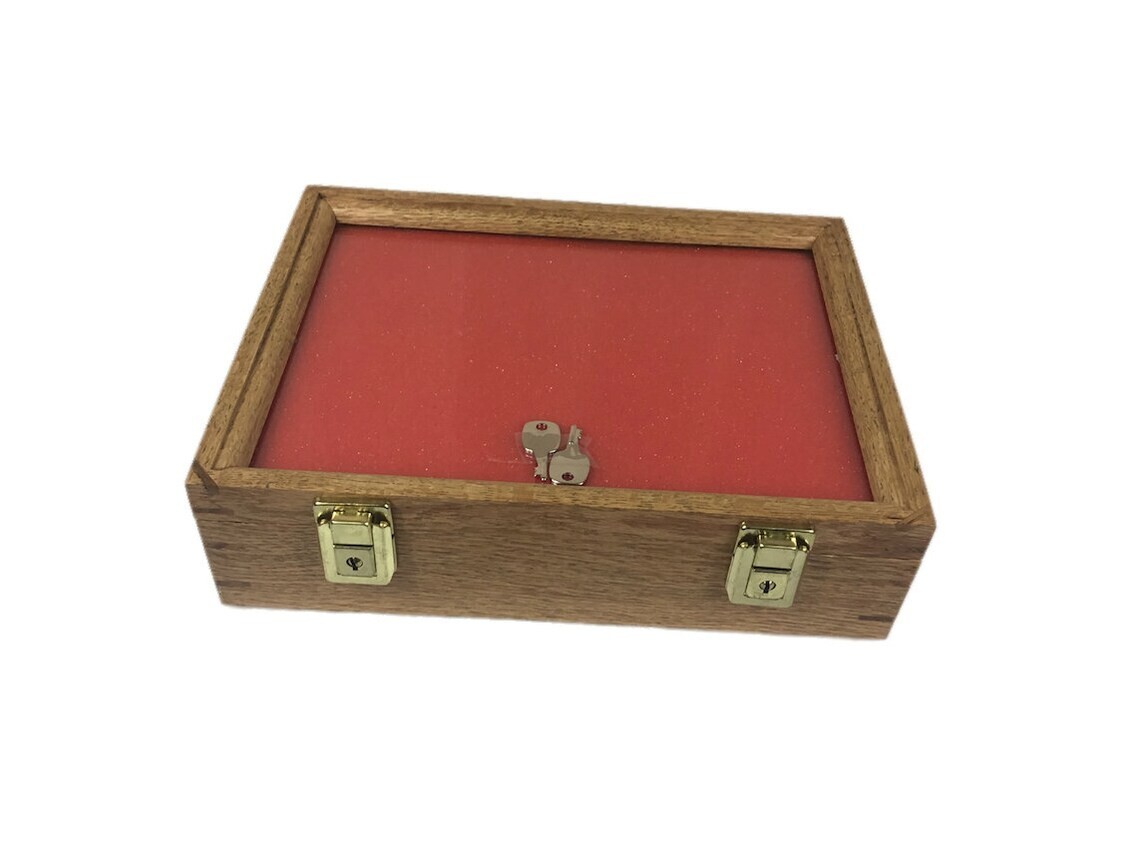 Gun Display Case Pistol Revolver Knife Oak Solid Wood USA Pin Medal Shadow Box