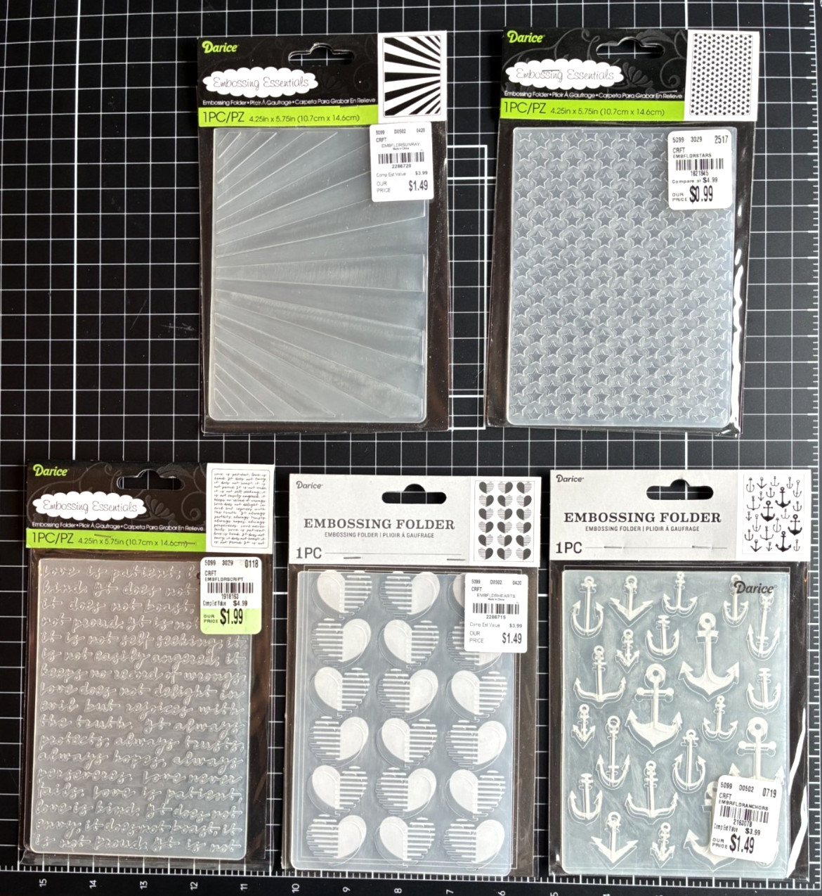 Darice Embossing Folders ANCHORS, HEARTS, SCRIPT BACKGROUND, STARS or SUNRAYS