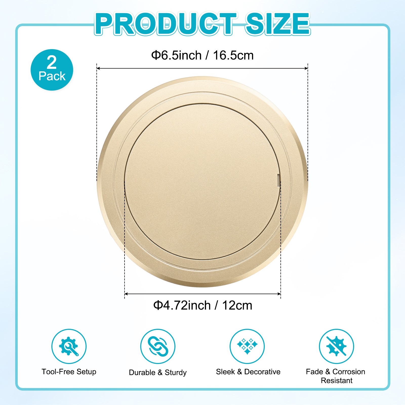 2-Pack Access Panel for Drywall, 5x5 Inch Round Plastic Removable [Gold Tone]