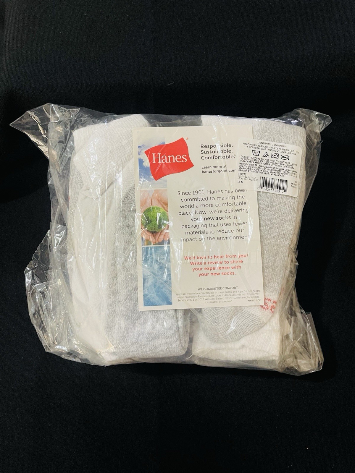 Hanes Double Tough Men’s White Ankle Socks 12 Pairs Sizes 12-14 145V12 White