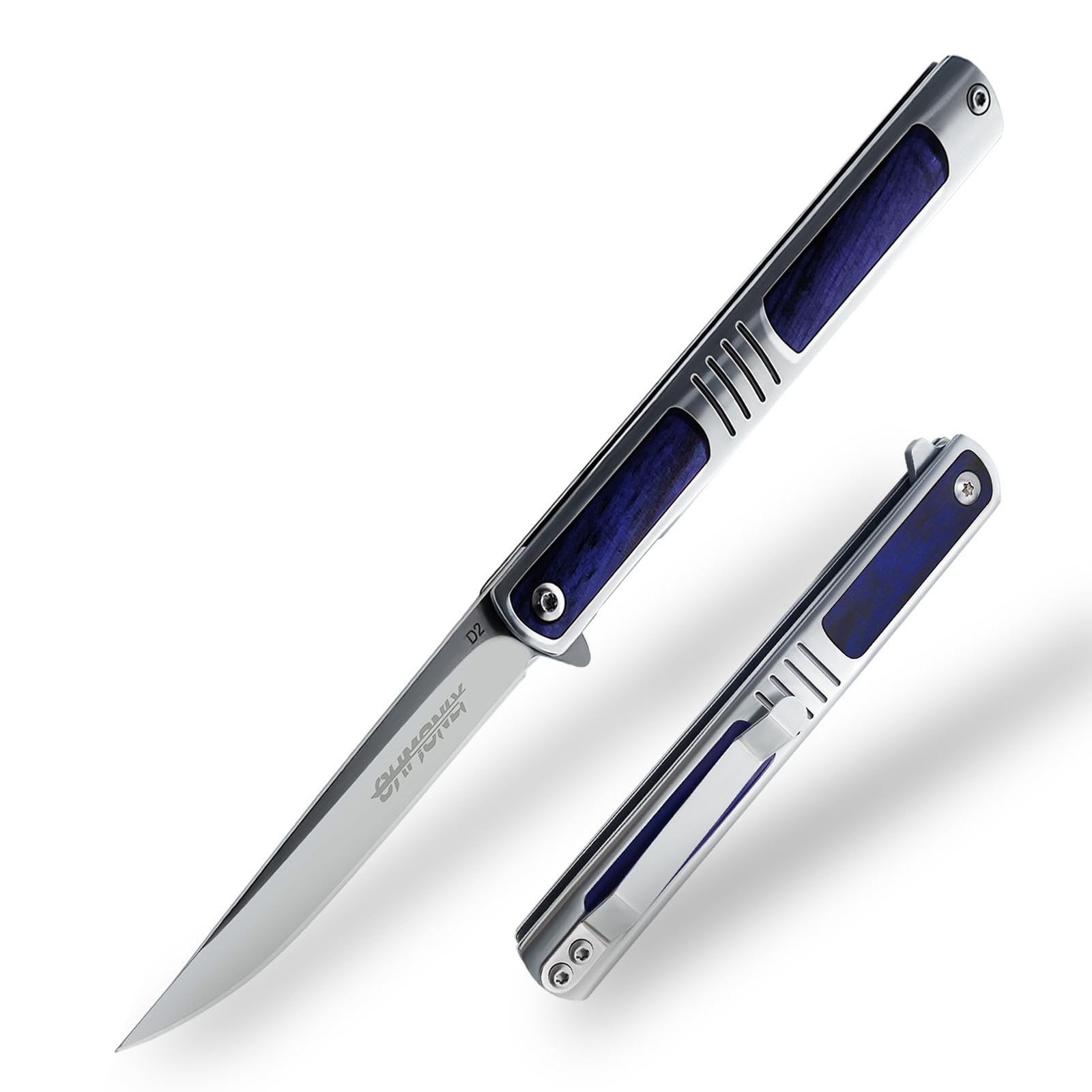 ohmonlyhoo Folding Knife, 3.5 inch Pocket Knife for Men with Blue and Silver