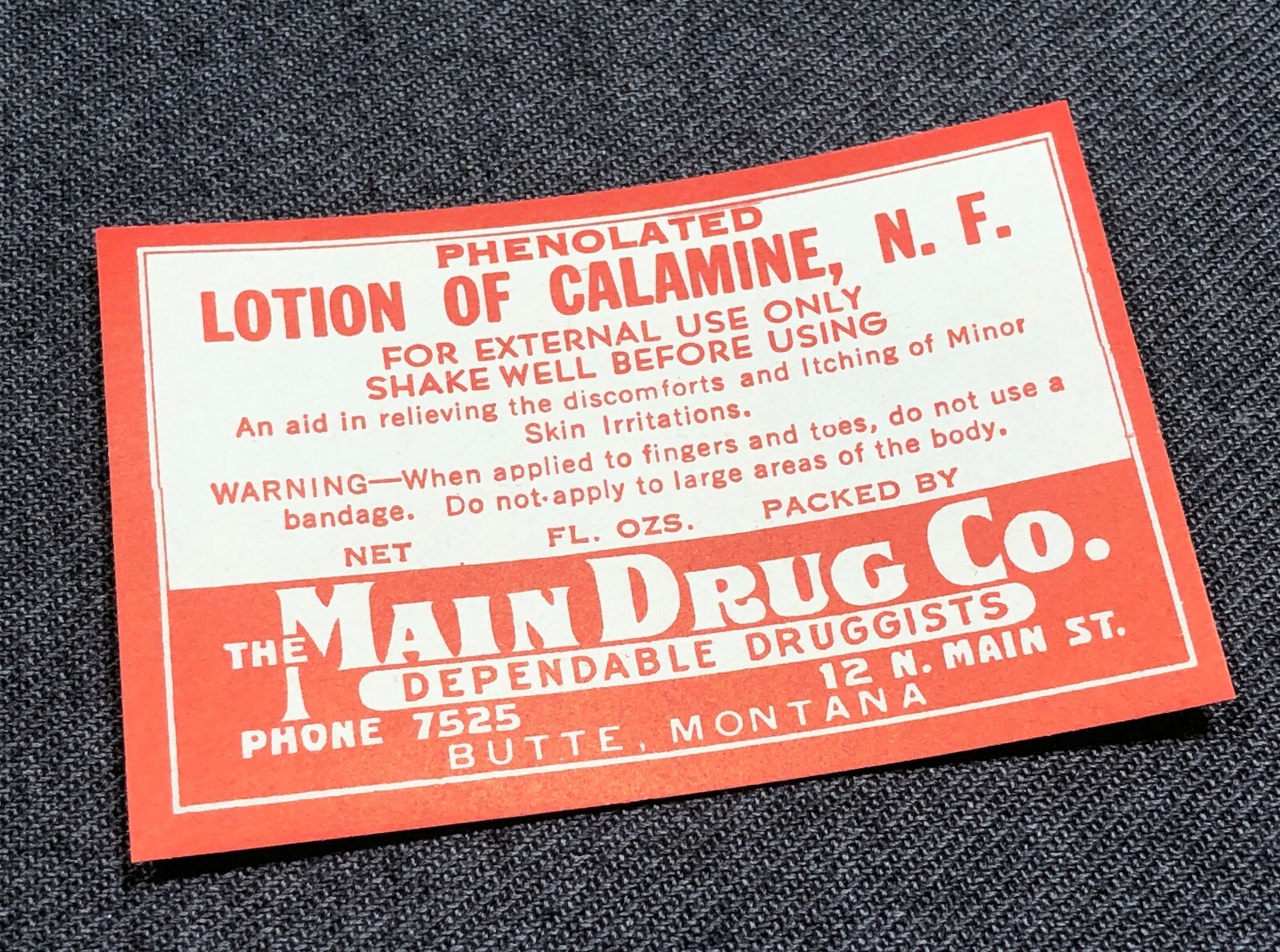 Vintage Unused Lotion Calamine Bottle Label Main Apothecary Medicine Pharmacy