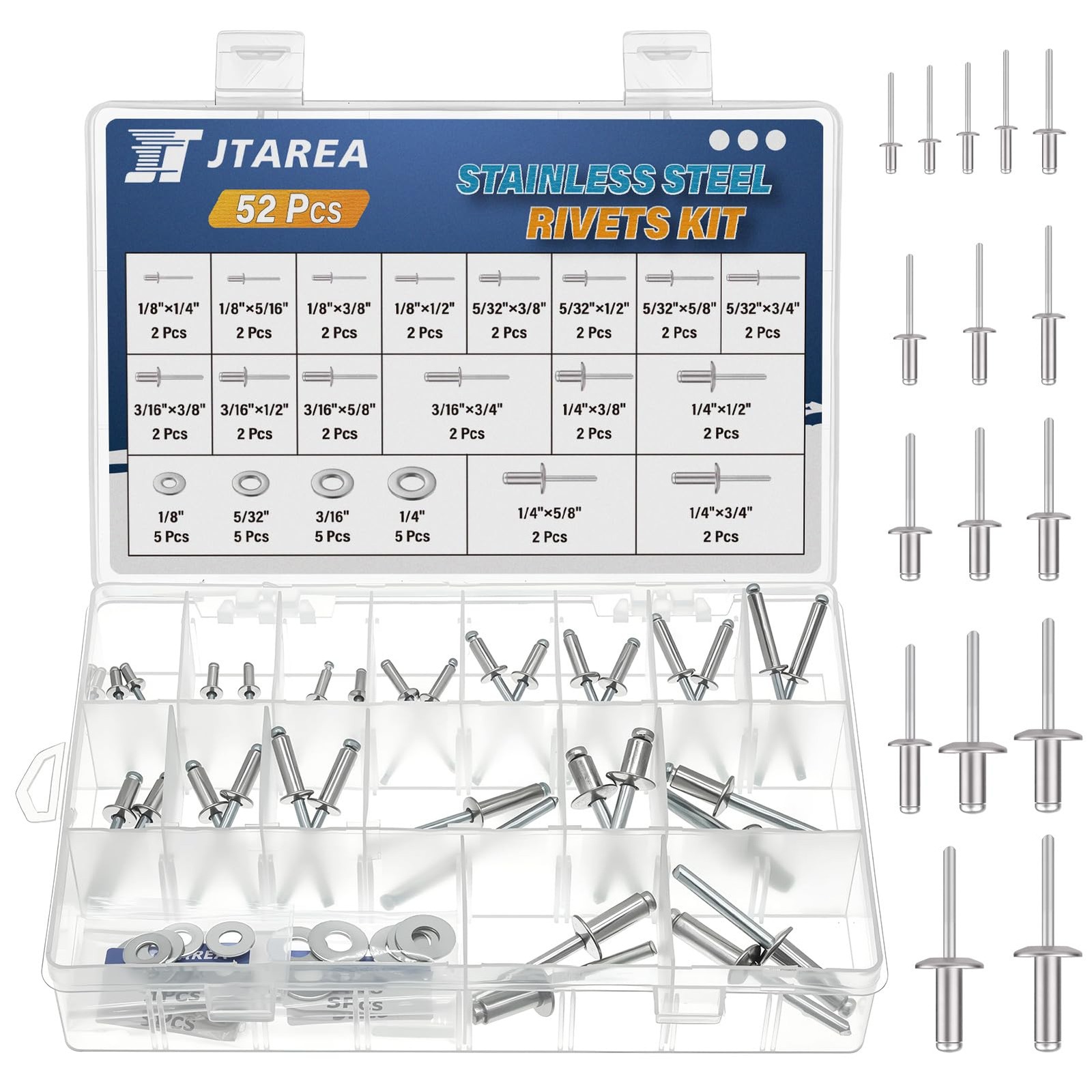 16 Sizes Blind Rivets Stainless Steel 3.2mm 4mm 4.8mm 6.4mm Rivets Pop Rivets Core Rivet...