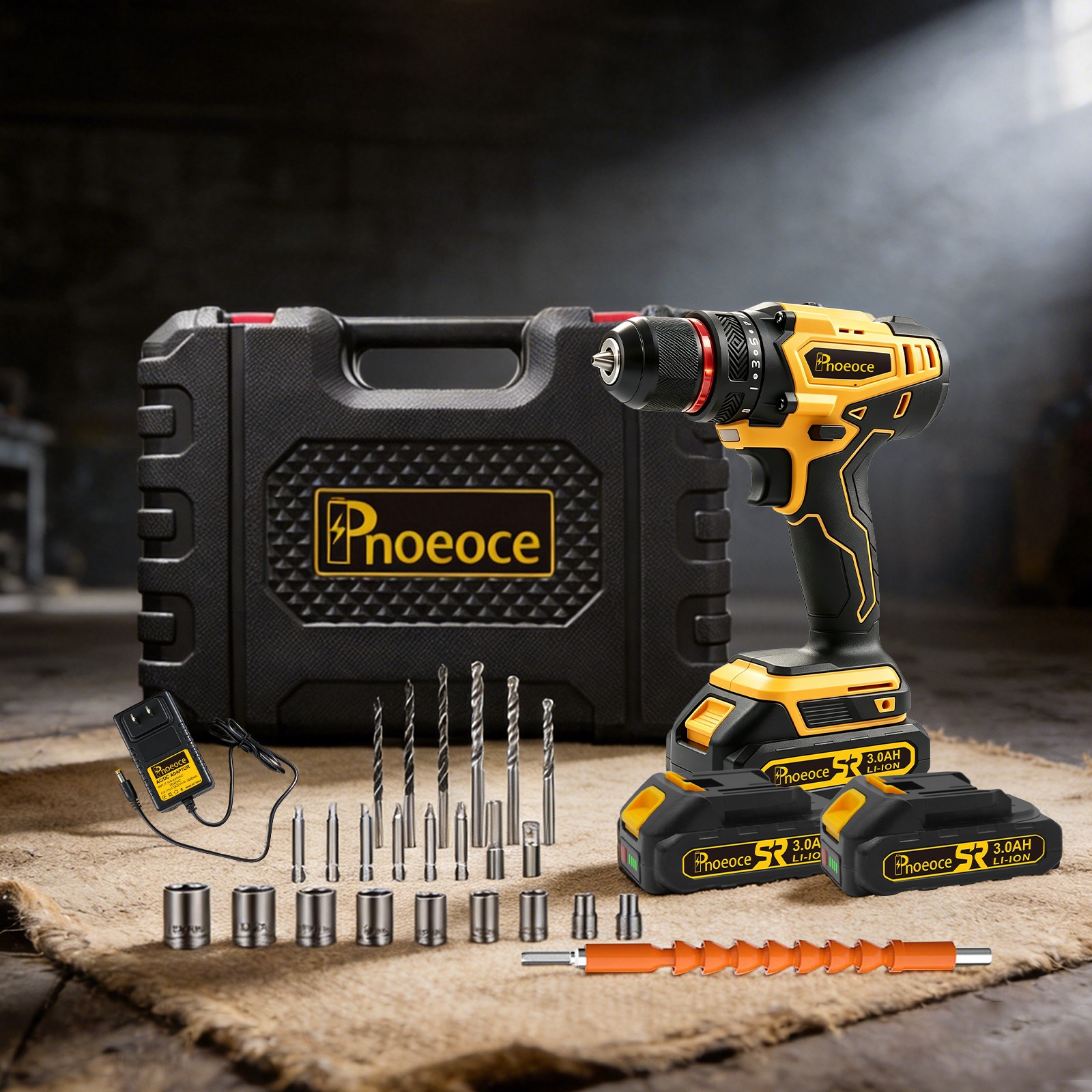 Power Drill Cordless Tool 20V 2 Speed with 2Batteries &Charger for Home Repair