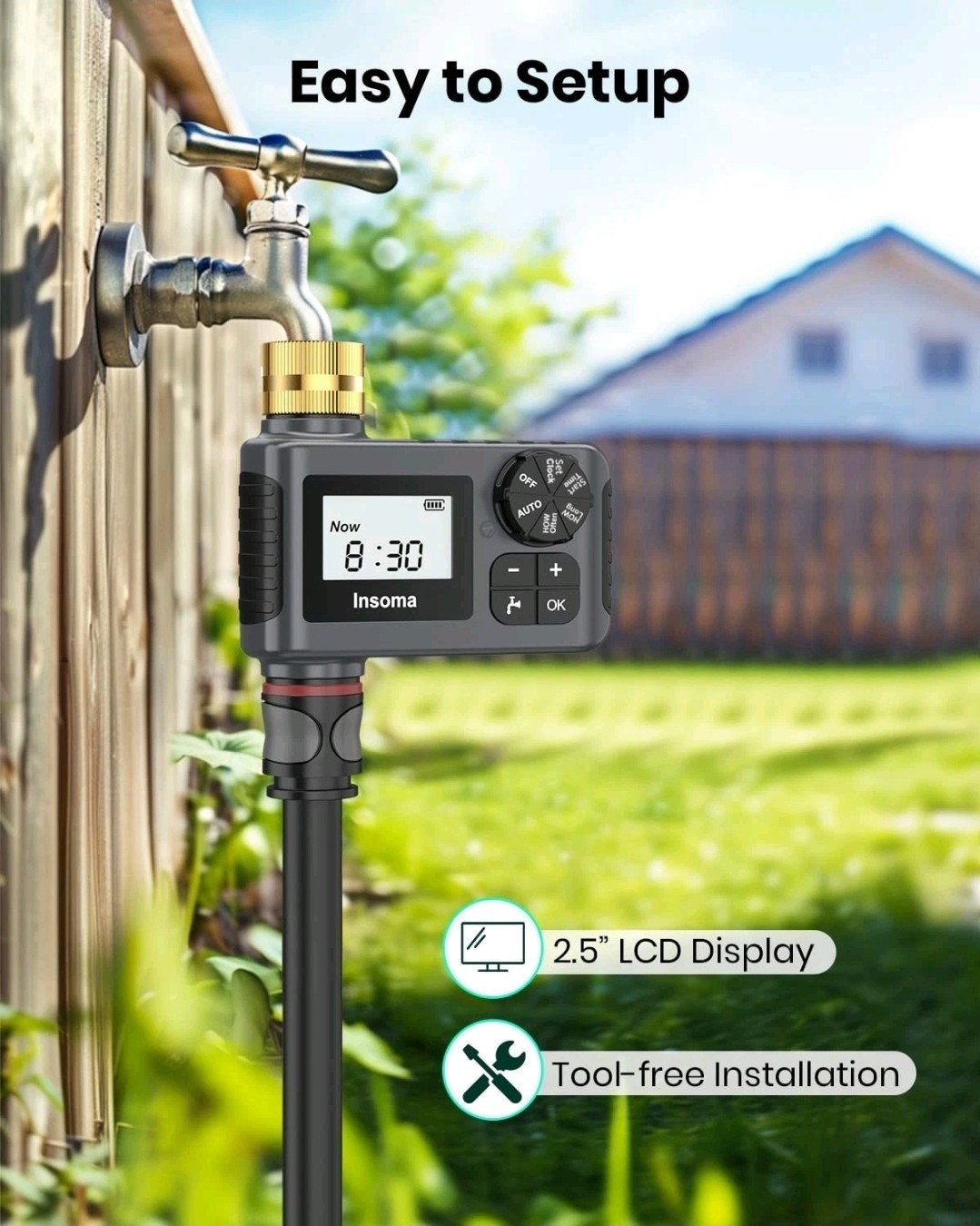Sprinkler Timer with Brass Inlet and Outlet, Programmable Water Timer for Out...