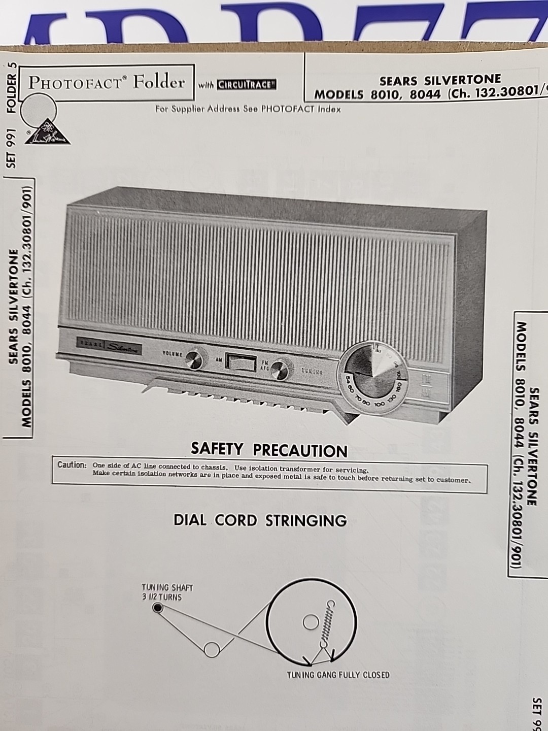 Sams Photofact Repair Service Parts Manual For Sears Silvertone Models 8010,...