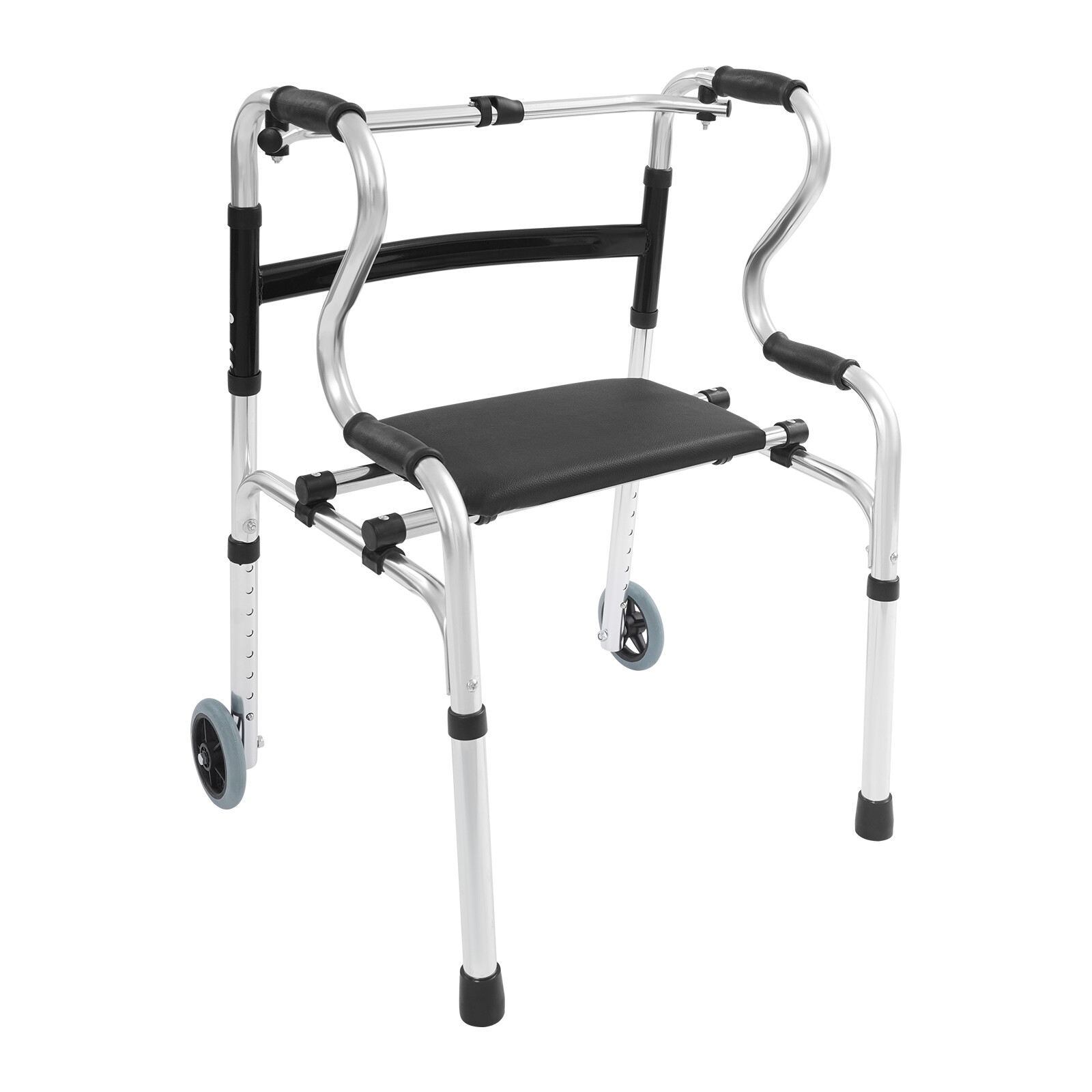 Adjustable Walker w/ Wheel Foldable Walker for Seniors Stand Up Walker 100kg max