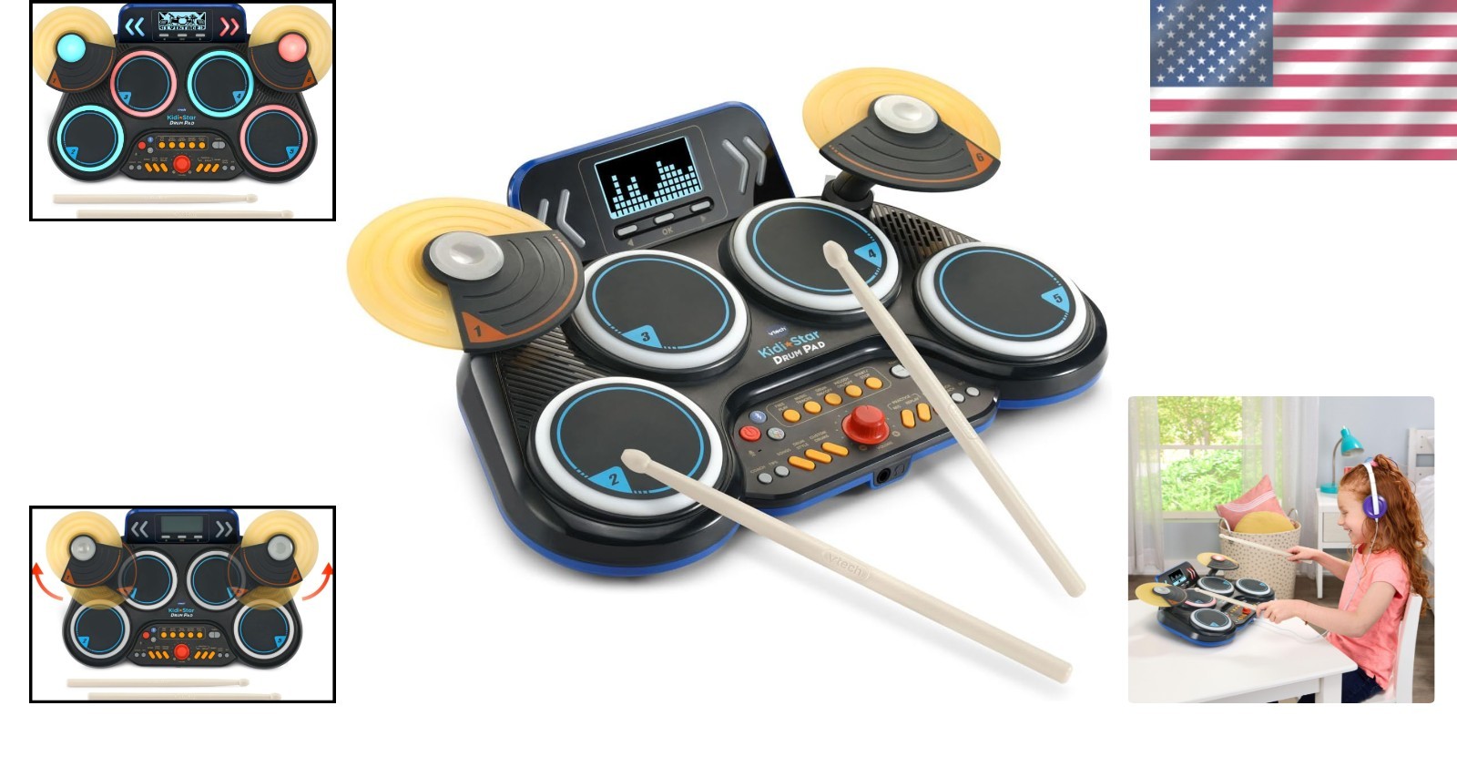 Kidi Star Black Drum Pad - Bluetooth Enabled with Recording & Learning Modes