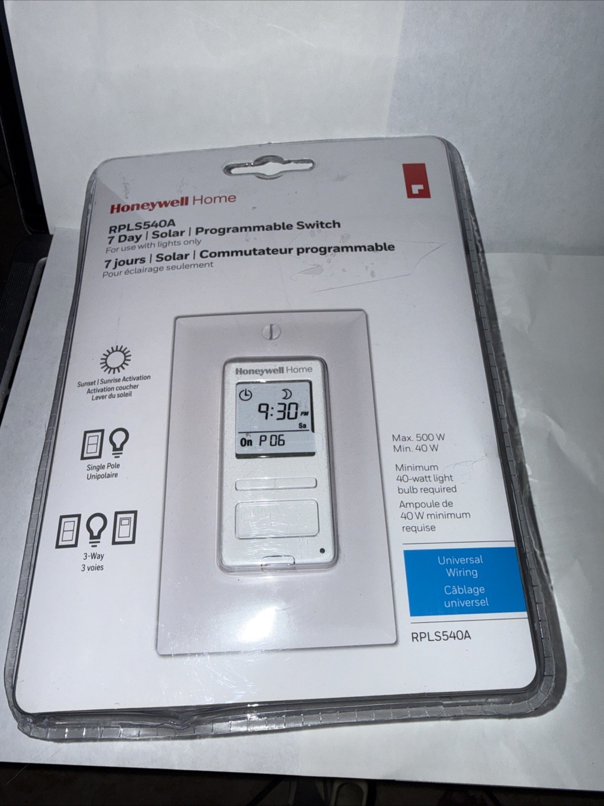 Honeywell 7-Day Solar Programmable Light Switch Timer.  RPLS540A White. NEW SEAL