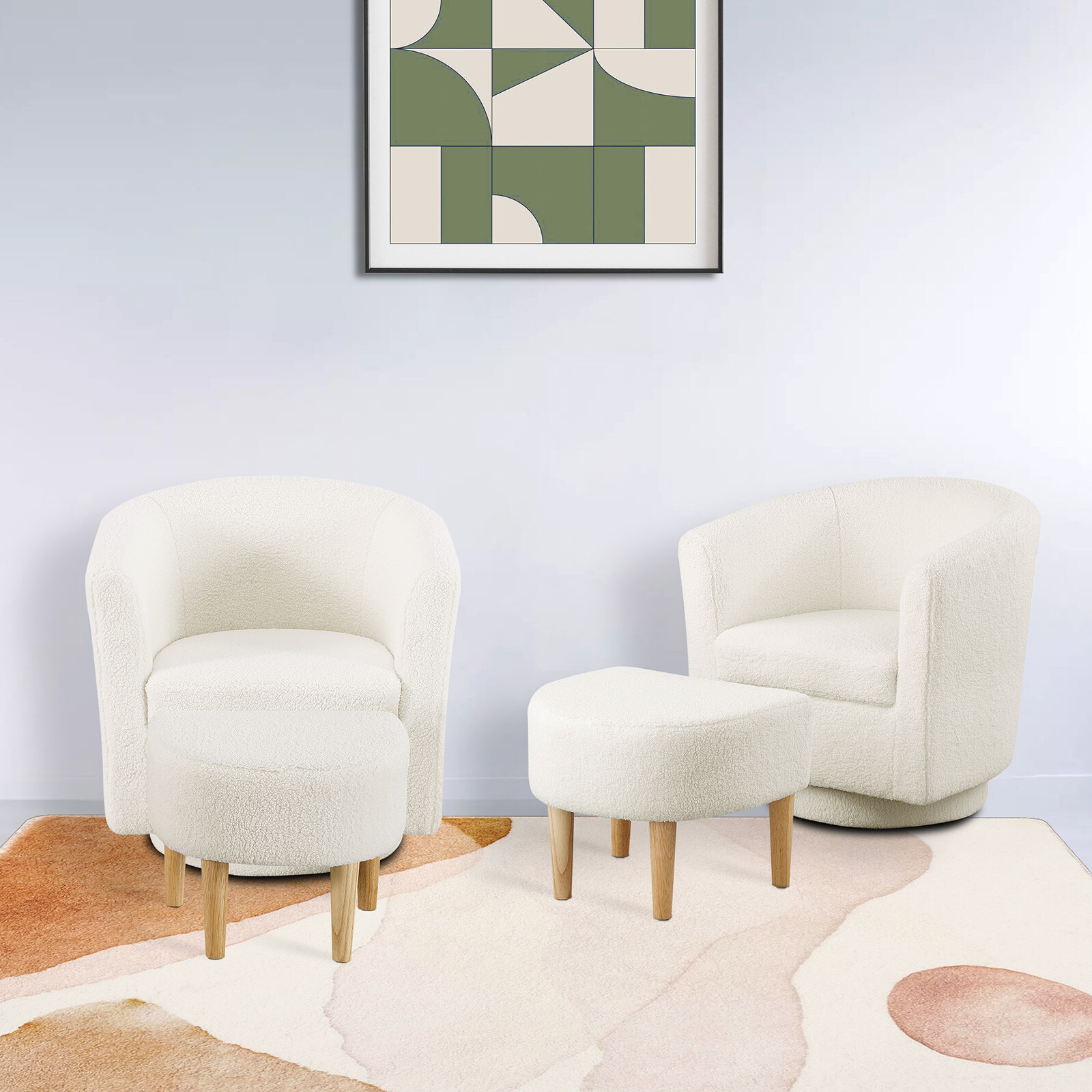 Modern Swivel Accent Chair w/ Ottoman Upholstered Club Tub Barrel Armchair Sofa