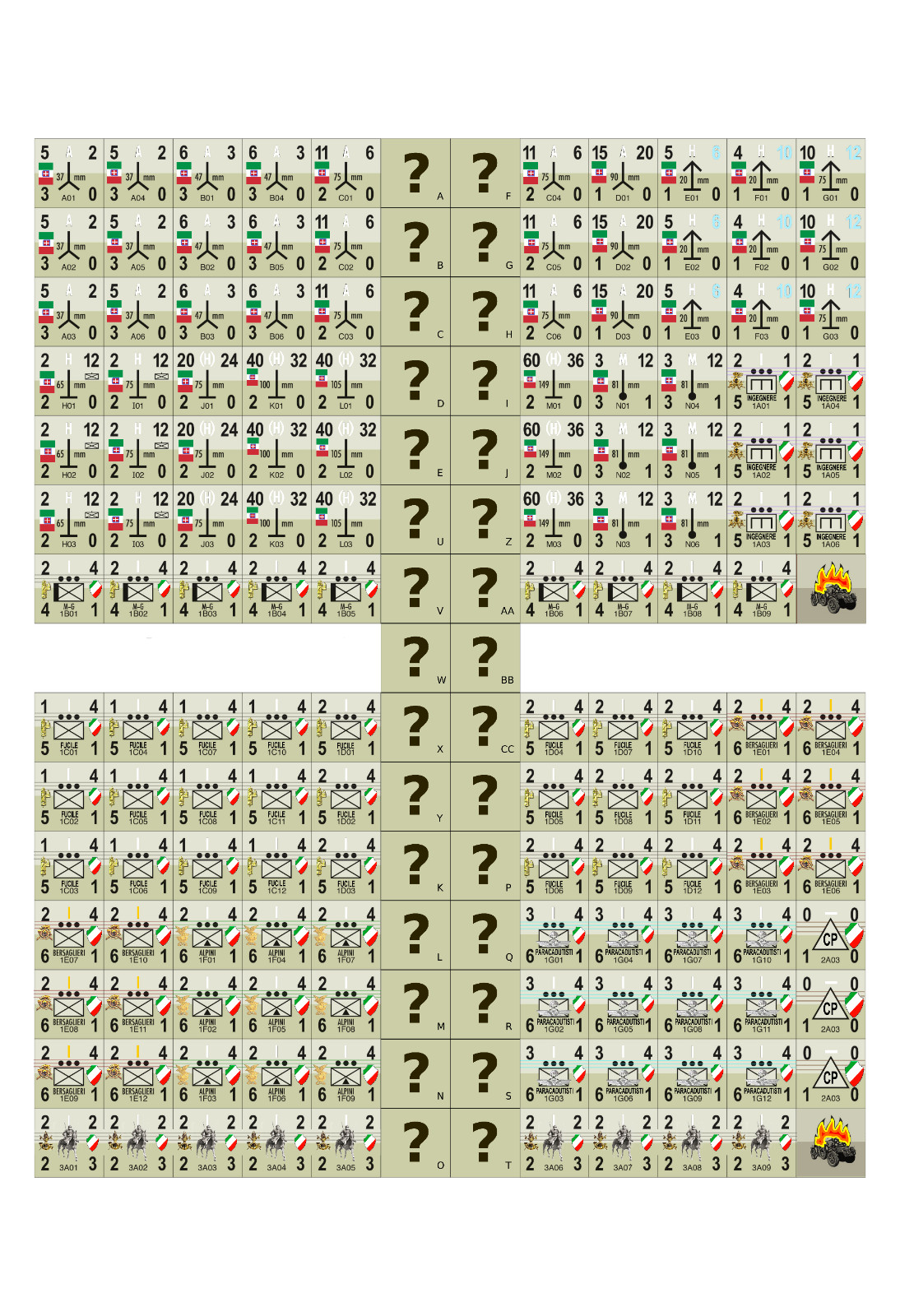 Italian Army Colored Counters PanzerBlitz Panzer Leader