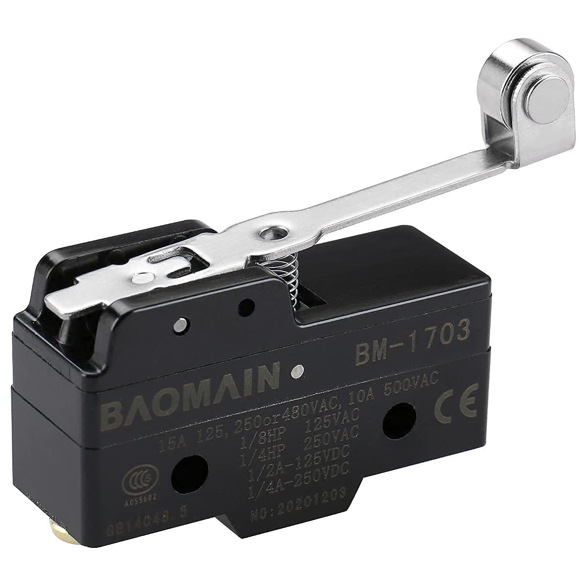 Baomain Micro Switch BM-1703 (TM-1703) Long Hinge Roller Lever AC 380V Black