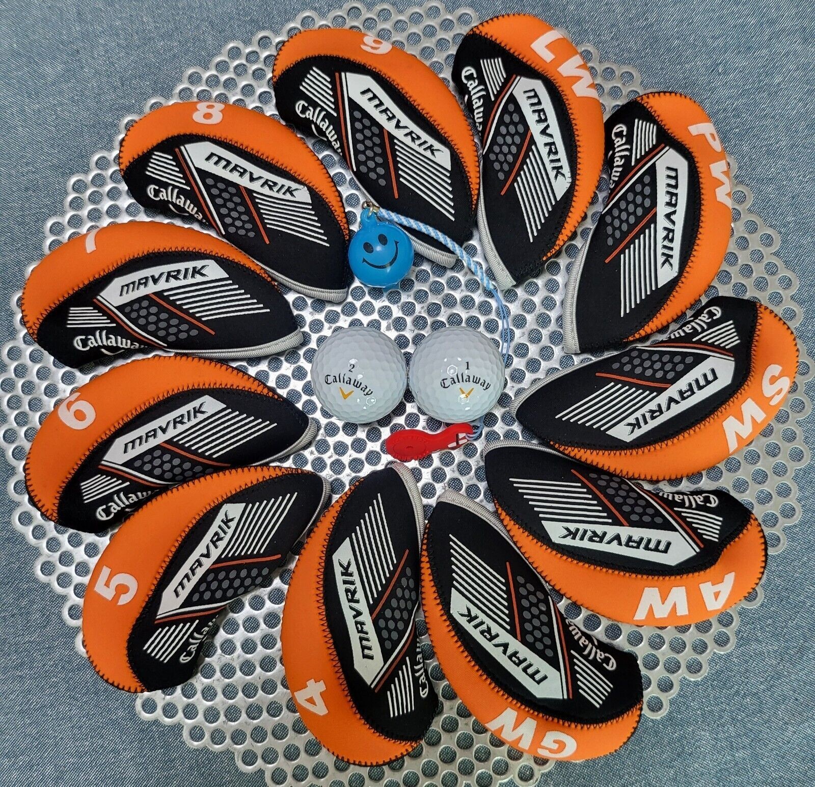 [11 pcs ] Callaway MAVRIK Golf Iron Club Head Cover Orange Neoprene