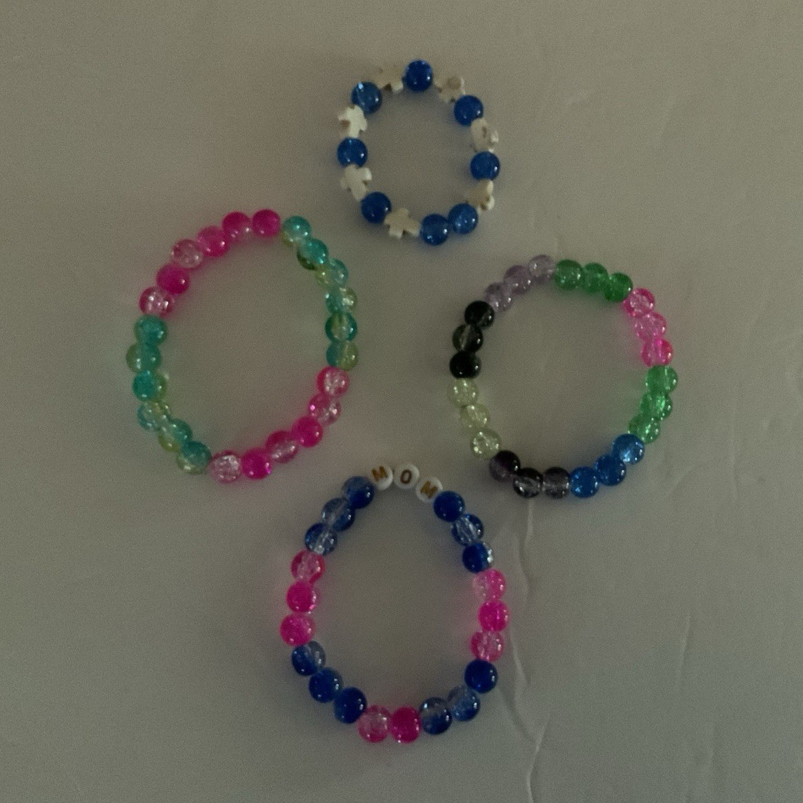 Handmade Multicolor Beaded Stretch Bracelets Set of 4, Glass Beads, Adjustable
