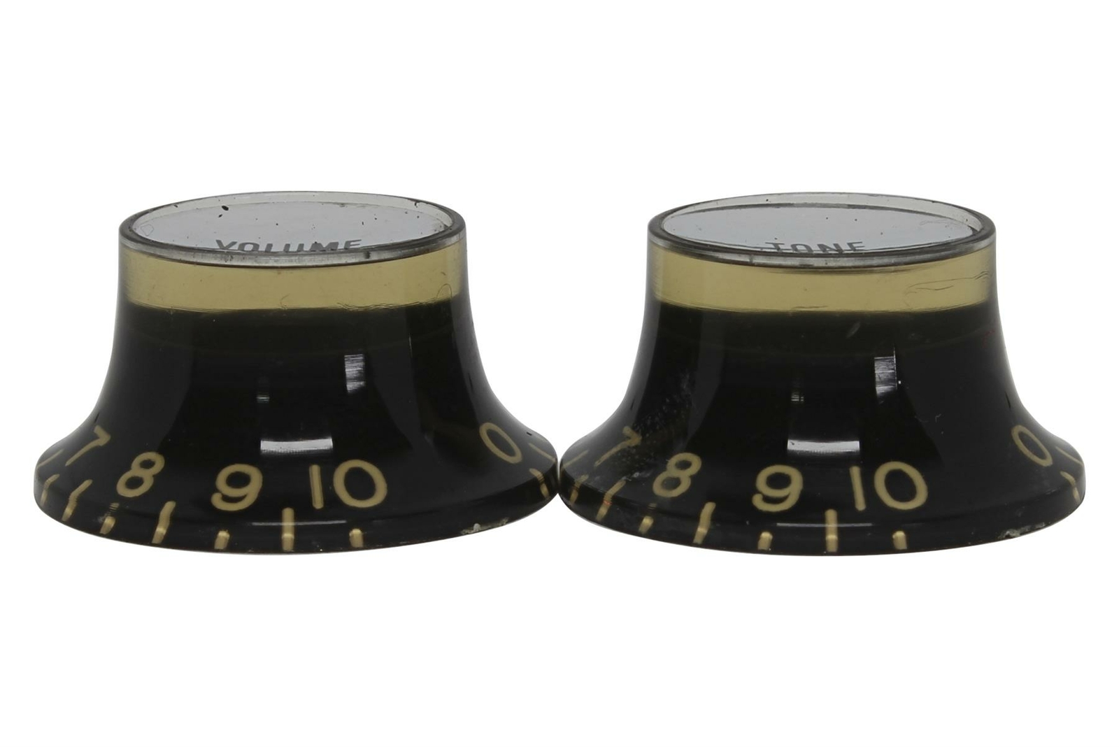 Vintage Correct Bell Hat Knobs Black with Silver Reflector US Set of 2