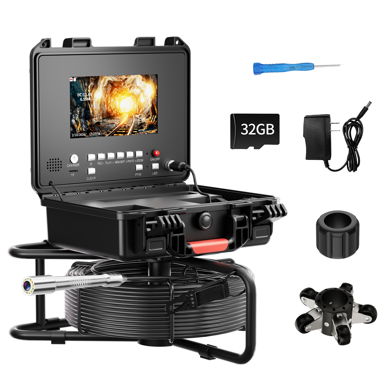 Pipe Inspection Camera 50m Drain Sewer Camera 512HZ Self-leveling Meter Counter