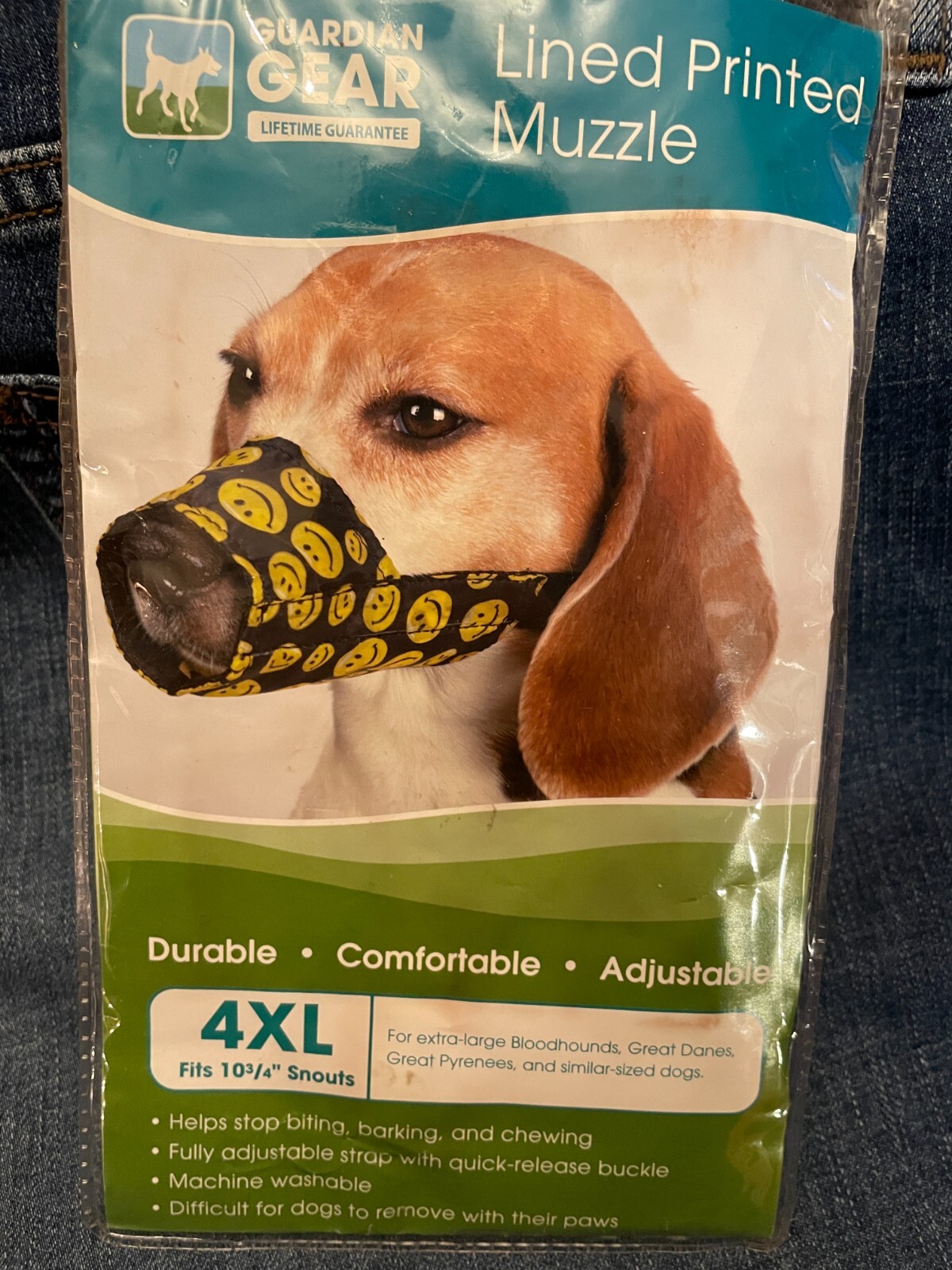 Guardian Gear Lined Nylon Dog Muzzle 10-1/4-In Snout w/Strap Smiley Face 4XL NEW