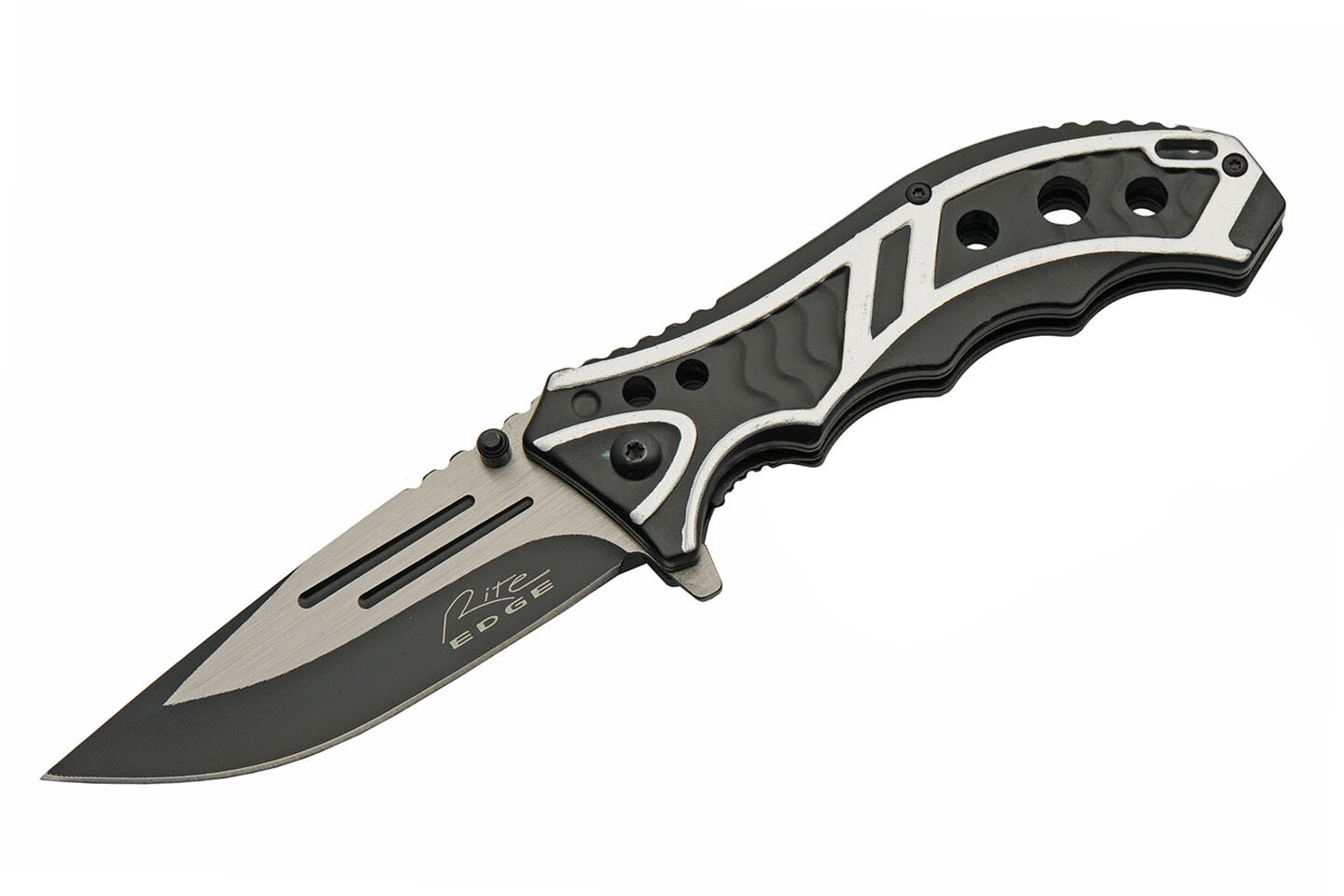 Spring-Assist Folding Knife | Rite Edge Black Silver Steel Blade Tactical EDC