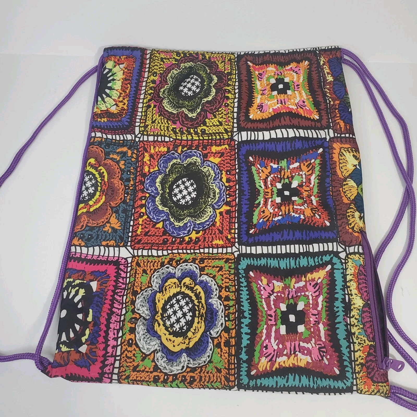 Adidas OG Crochita Gym Bag Drawstring Backpack Knapsack Faux Granny Square