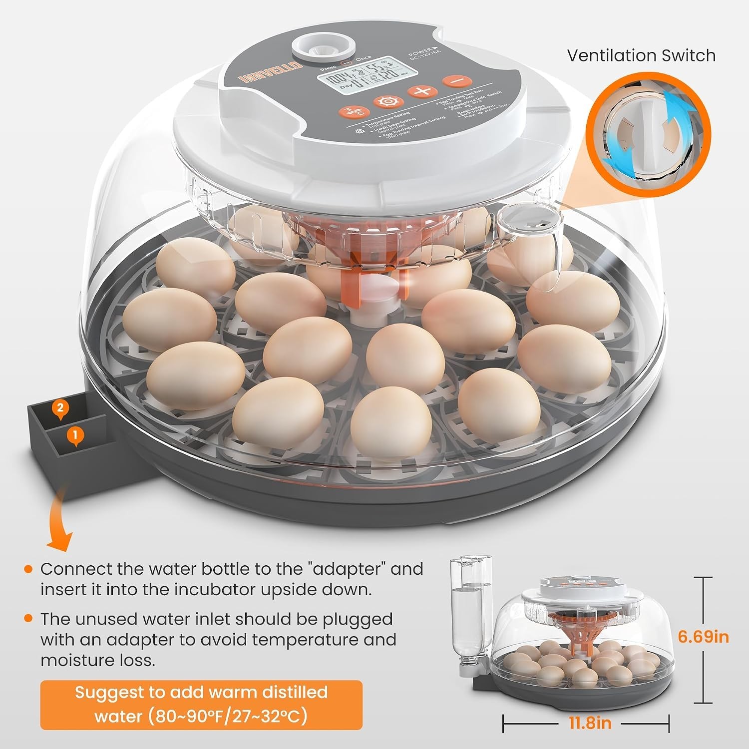 18 Egg Automatic Egg Incubator for Hatching Chickens Auto Turning Humidity Temp