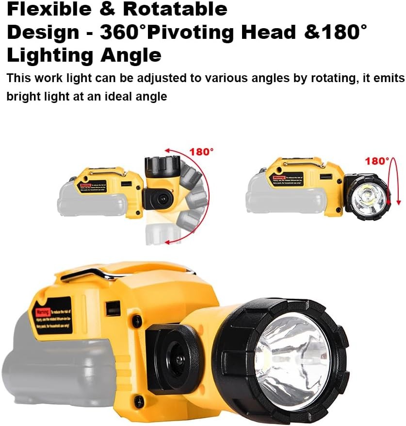 12V Flashlight Compatible with Dewalt 12V Battery 280LM LED Work Light /USB Port