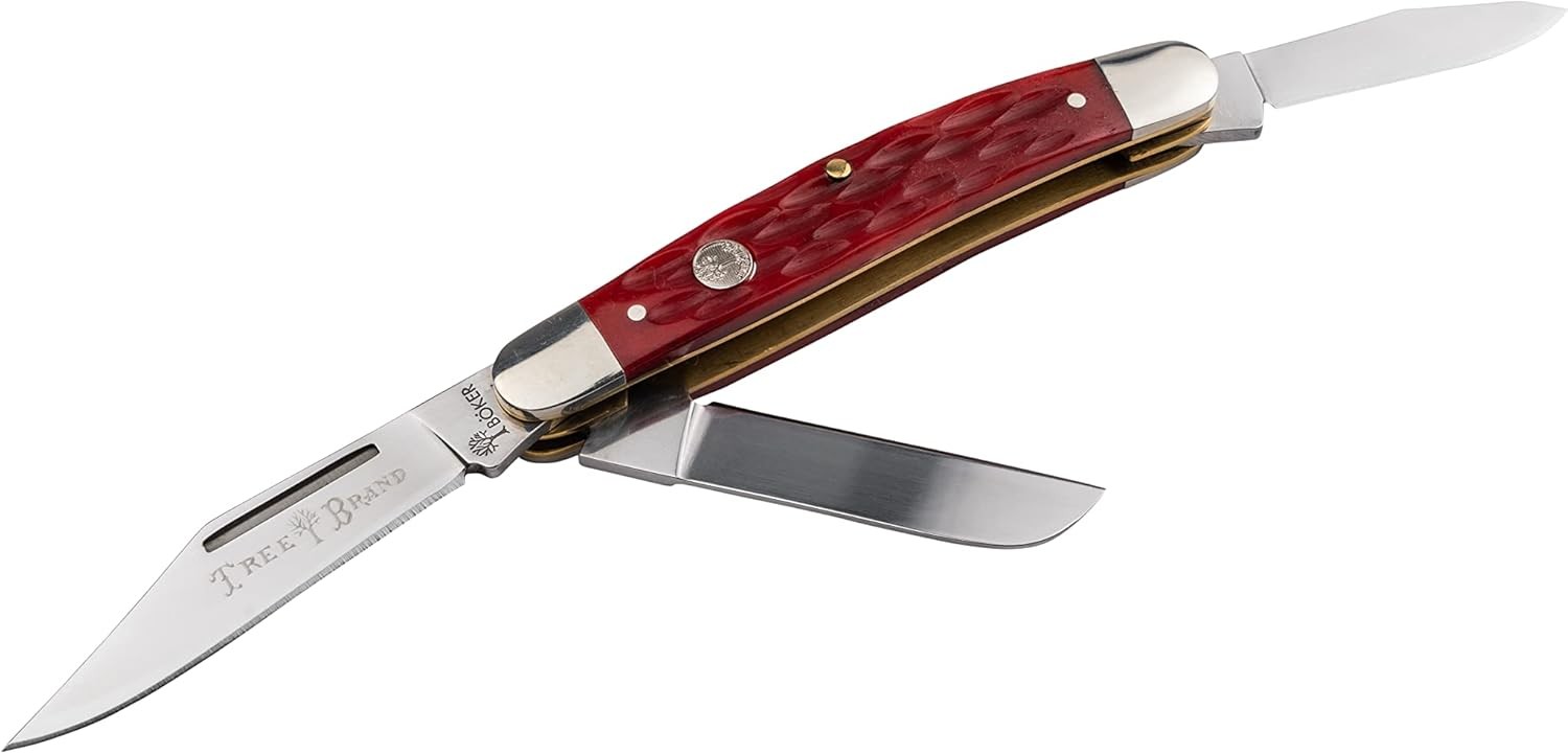 Boker TS 2.0 Medium Stockman Pocket Knife, Red Bone Scales, 3.5" D2 Blade(s)