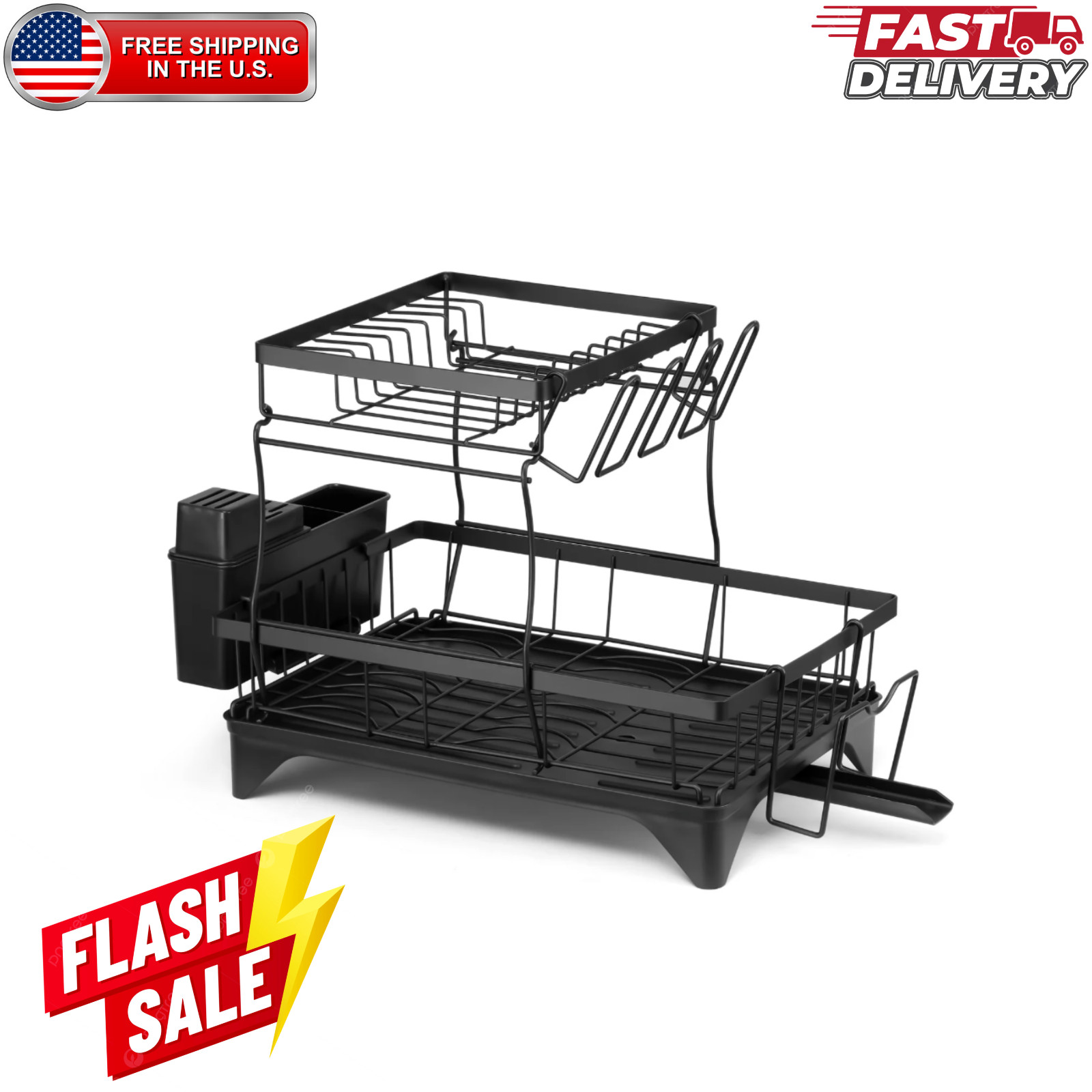 2-Tier Dish Drying Rack Stainless Steel Drainboard Countertop Dish Drainer