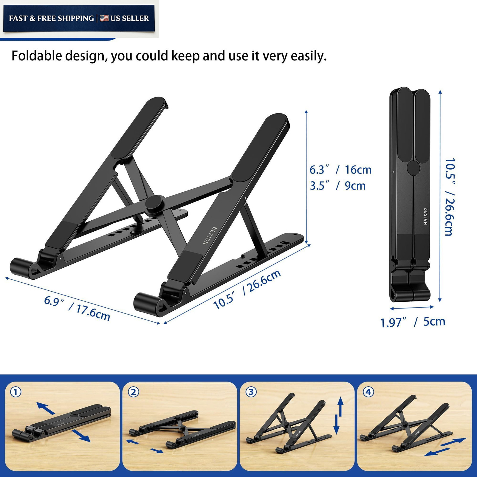 BESIGN LS01 Pro Ergonomic Laptop Stand, Plastic Riser, Portable Black