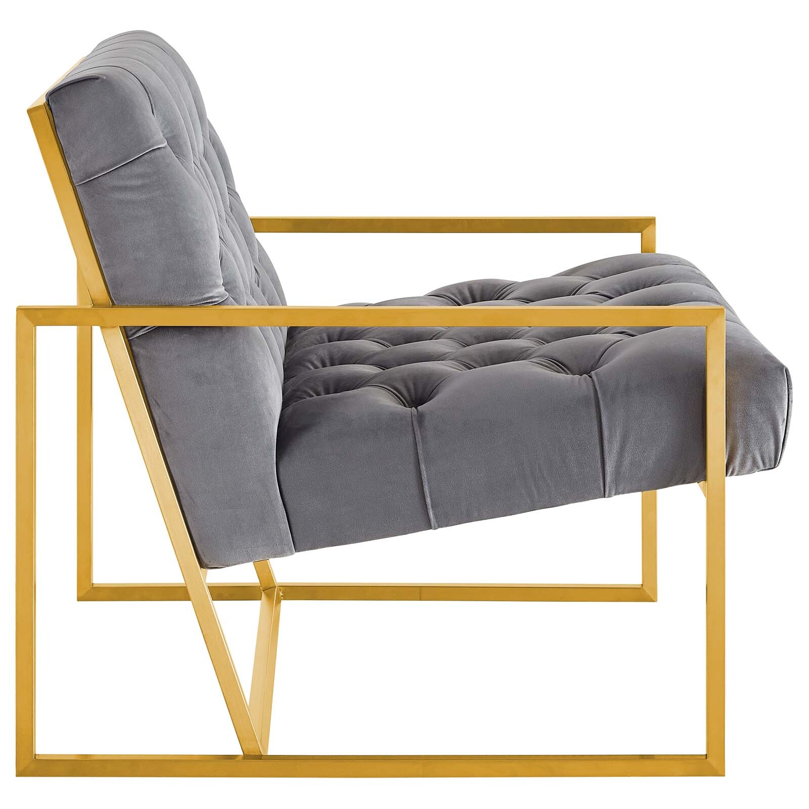 Modway Bequest Gold Stainless Steel Performance Velvet Accent Chair in Gray